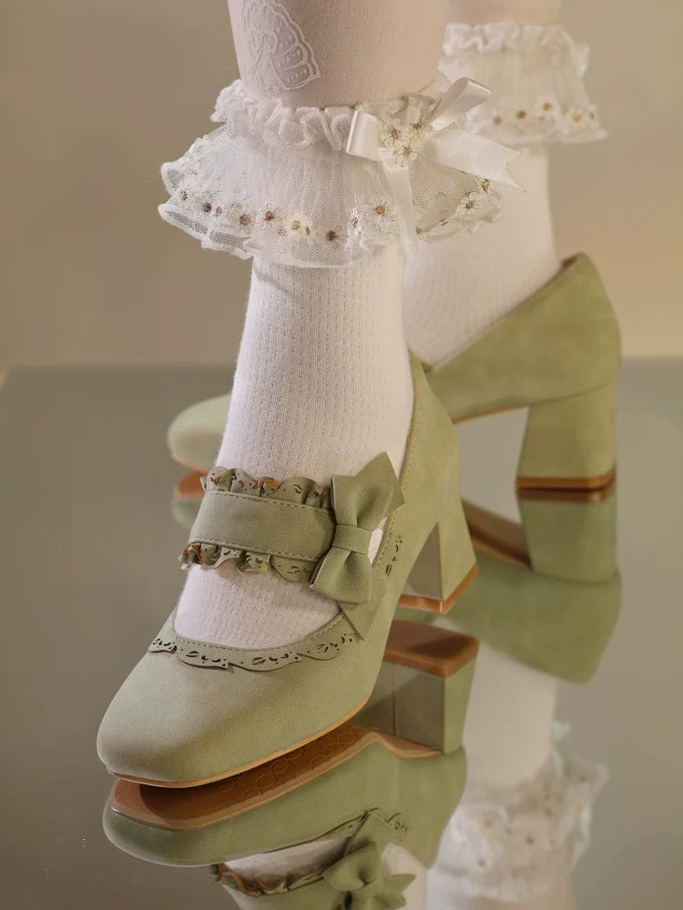 Heidi Manor - Classic Lolita Chunky Heels Shoes, Cutout Trims 44499:812246