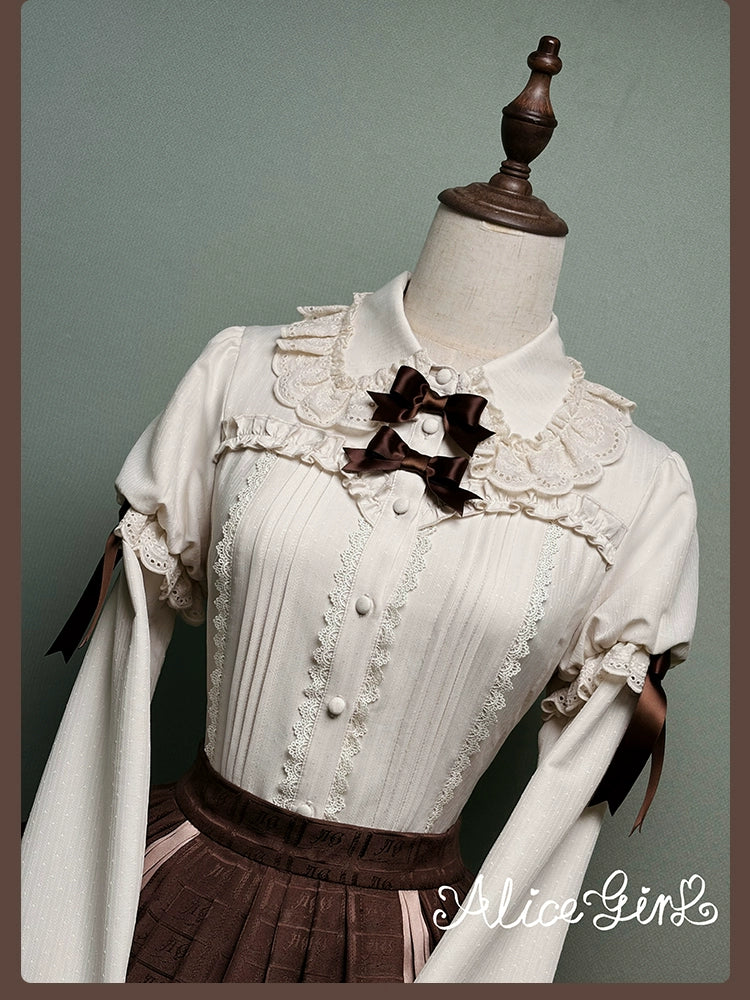 Alice Girl - Bear Chocolate Slab - Classic Lolita Slim Fit Shirt, Back Lace-up 44312:804465