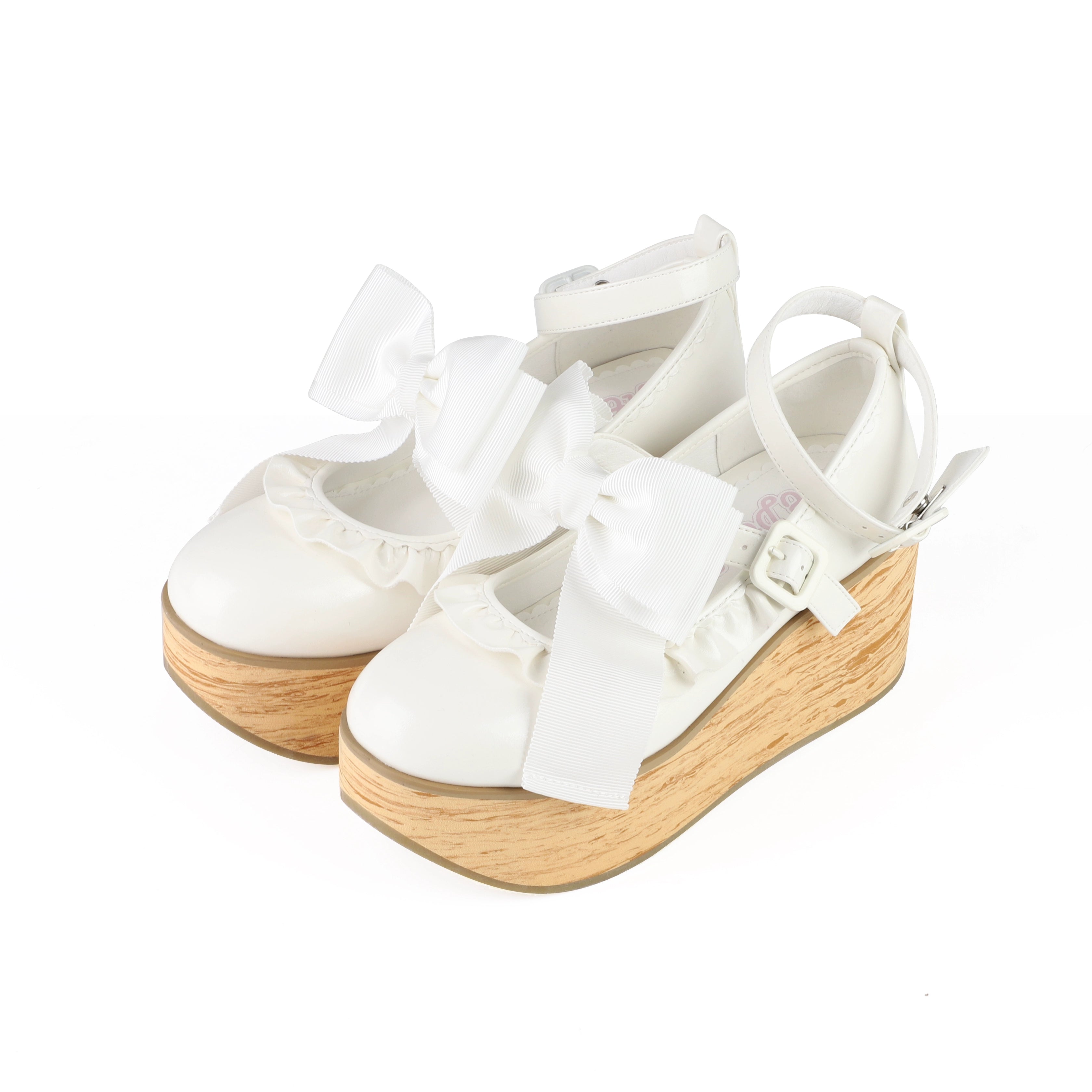 MODO - Shaking Platform - Kawaii Lolita Platform Heels Shoes, Detachable Bow White 35
