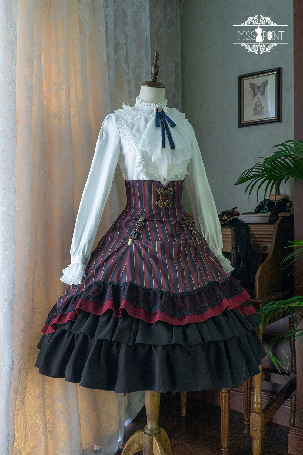 (Buyforme)Miss Point~Customized Lolita Elegant Striped High Waisted Fishbone SK 21544:312490