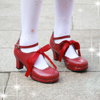 Sosic - Qing Mengnuo - Elegant Lolita Satin High Heel Handmade Shoes wine red 33