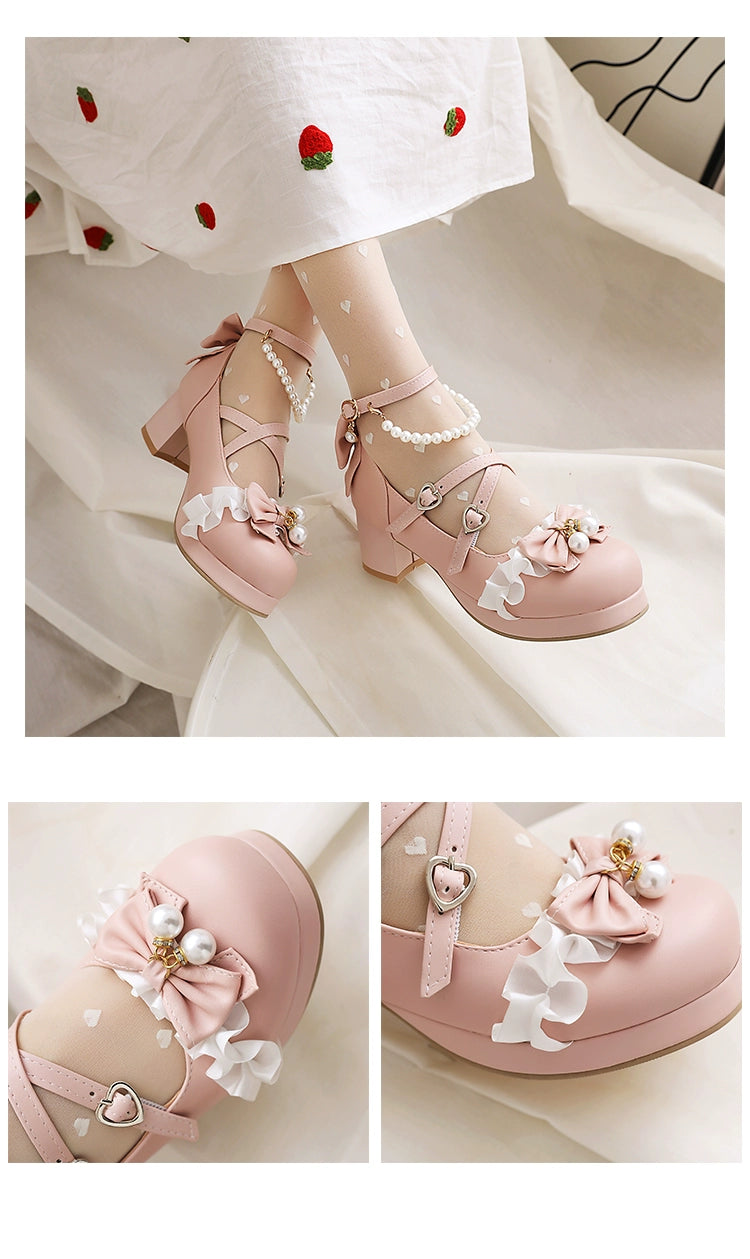 Yana - Round Toe Sweet Lolita Shoes, Detachable Pearl Chain