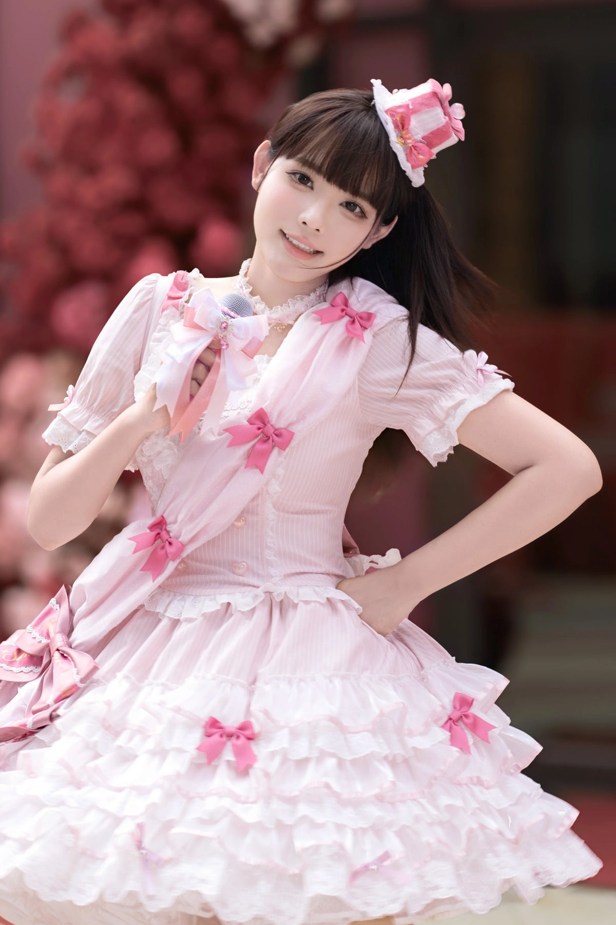 Sparkle Annie - Plus Size Sweet Lolita Top & SK Set, Cream Pink Pinstripe 45943:869251