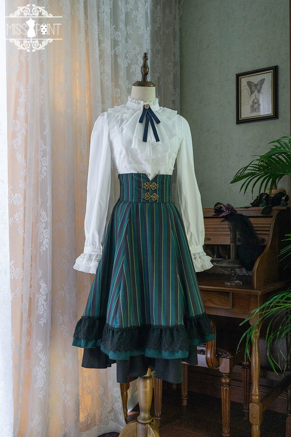 (Buyforme)Miss Point~Customized Lolita Elegant Striped High Waisted Fishbone SK 21544:313397