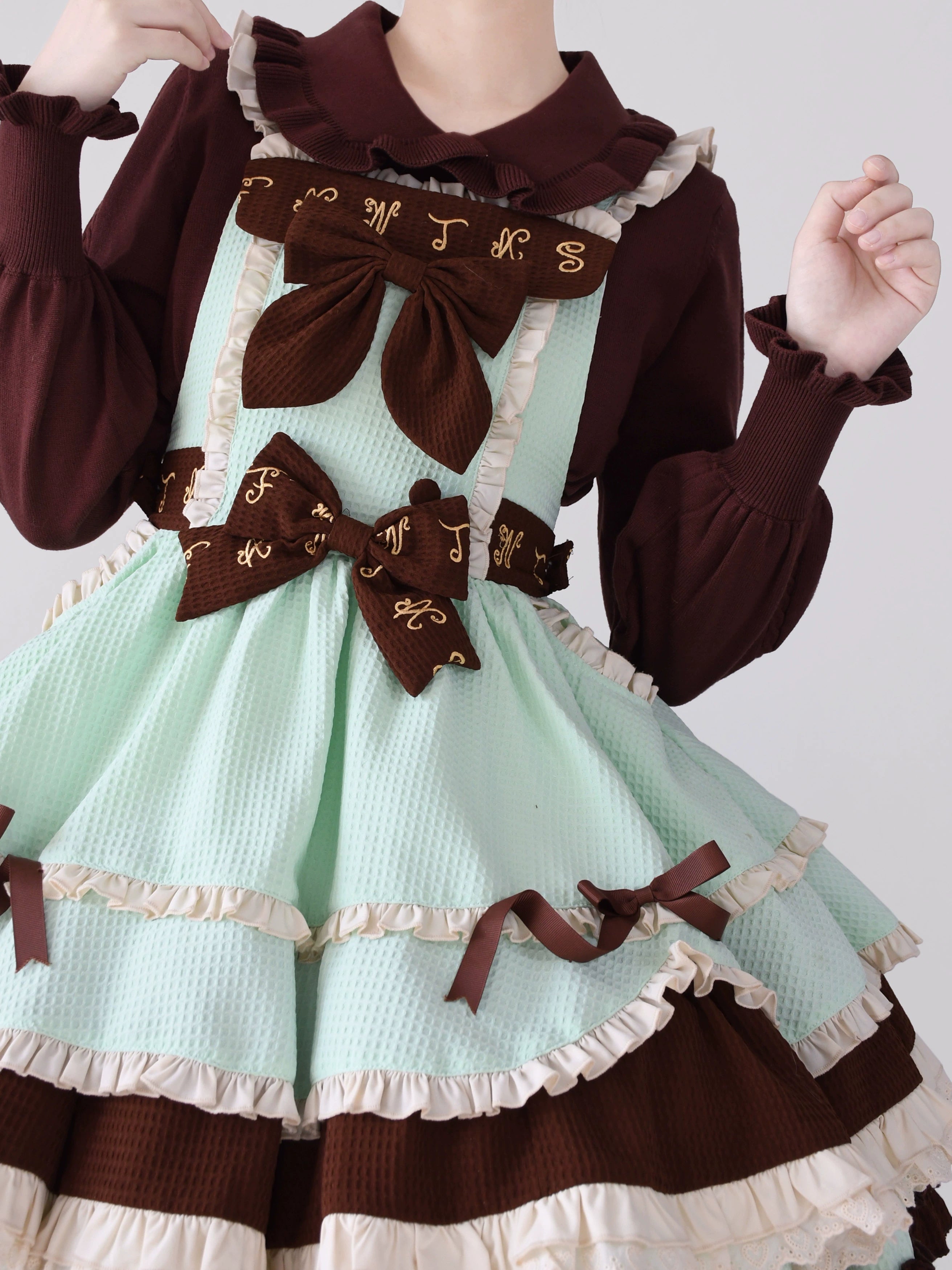 MIST - Japanese Style Lolita Sweater Puff Sleeves Knit Undershirt S chocolate