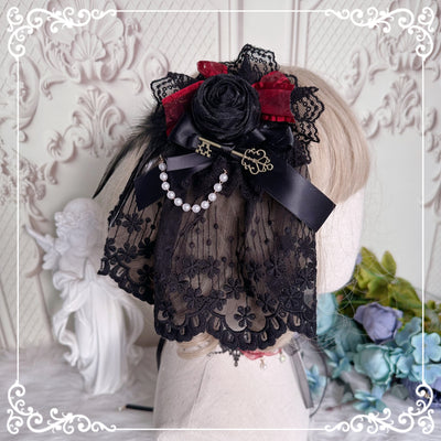 Chestnut Lolita~Gothic Lolita accessory Handmade Hairband black rose veil flower  
