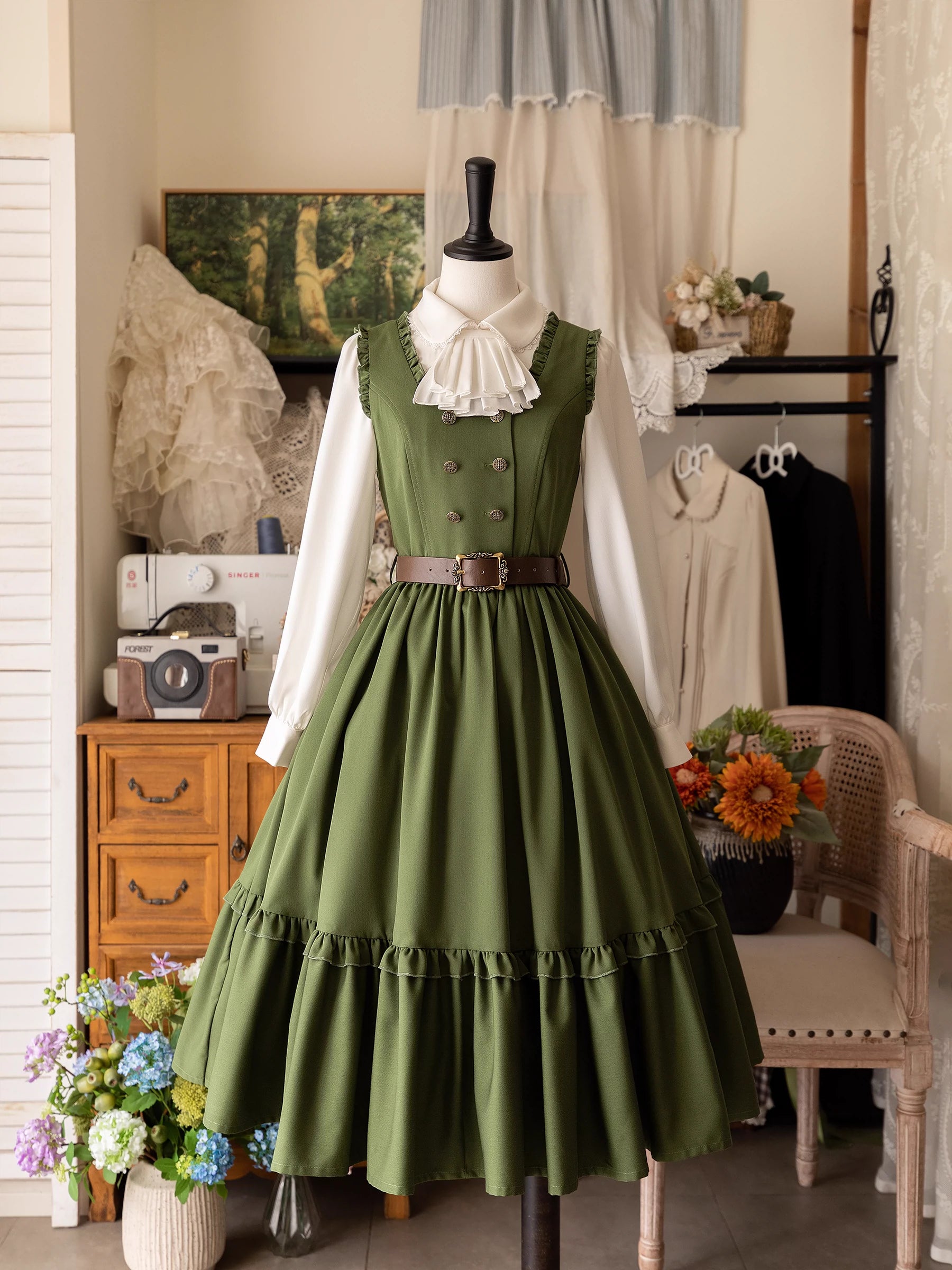 Forest Wardrobe - Little Manor - Classical Lolita JSK Dress & Long Sleeve Blouse 35970:512894
