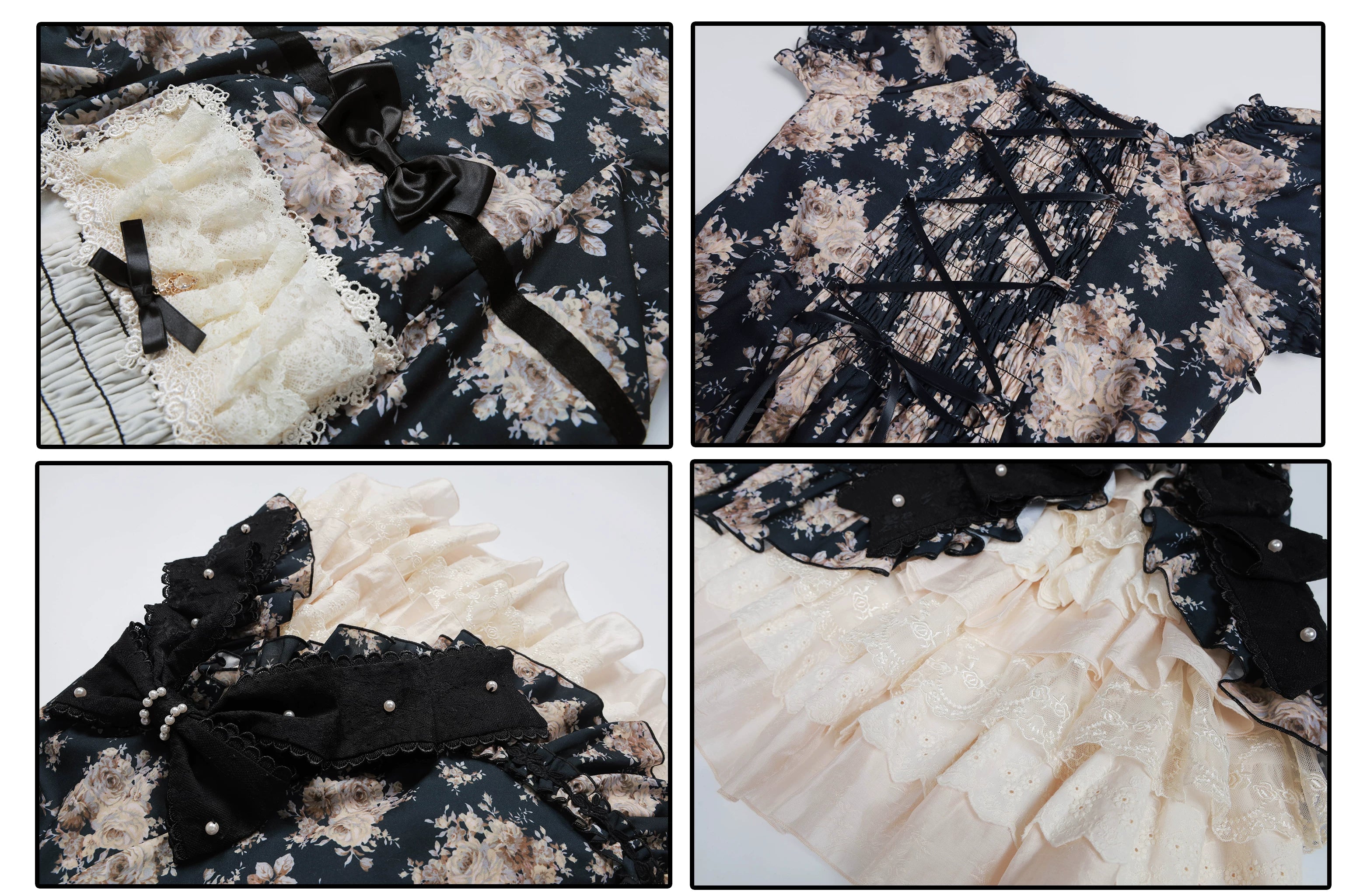 Black Rose - Printed Old School Lolita Dress, Front Opening