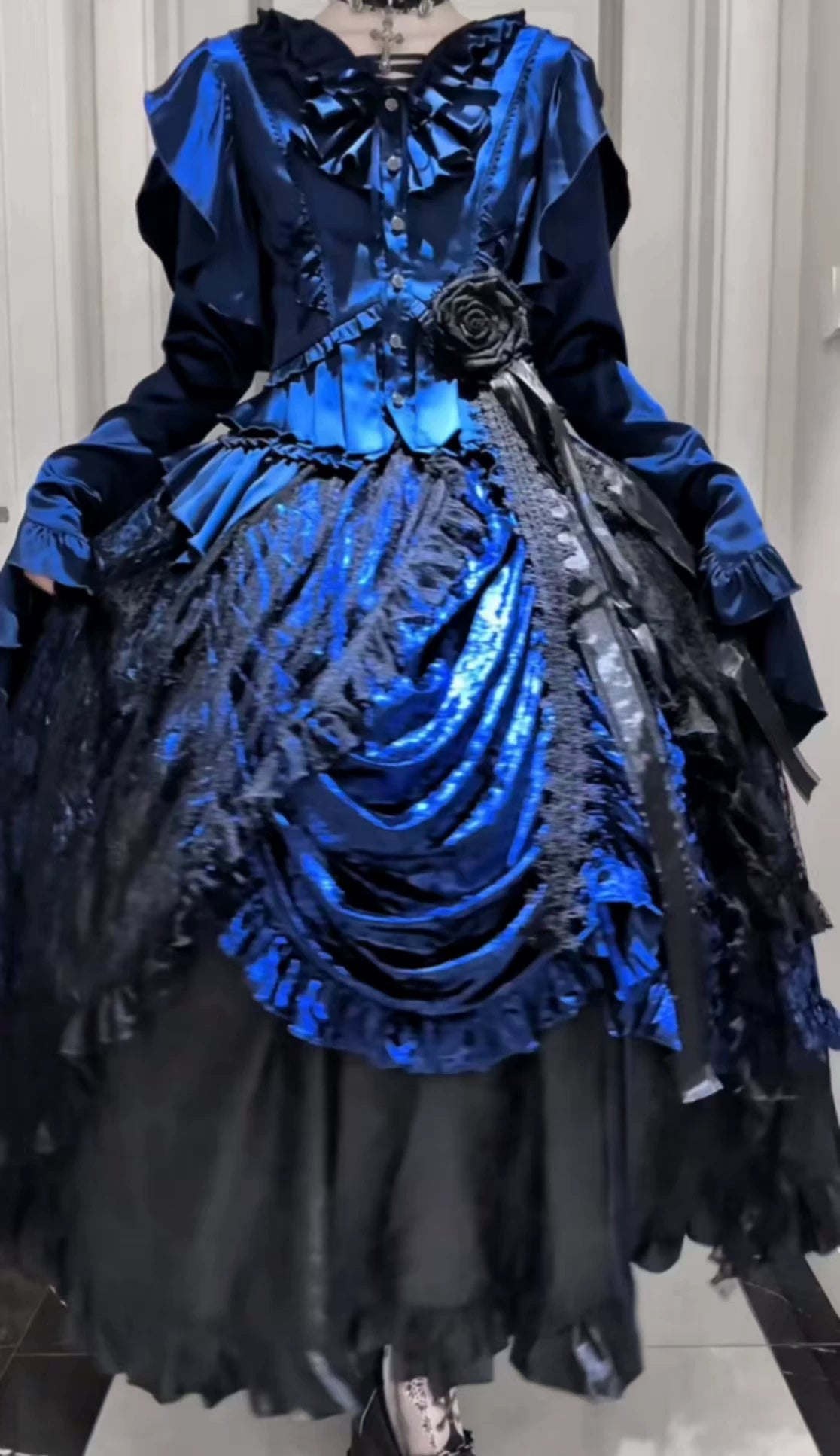 Abyssal Echo - Mermaid Inspired Ouji Lolita Shirt & Side Zipper SK Dress 44434:809508