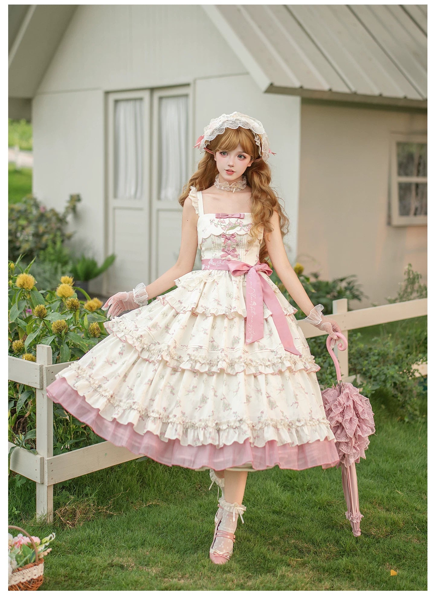 Fragrant Reminiscence - Classic Lolita Embroidered Collar Dress, Bellflower Print