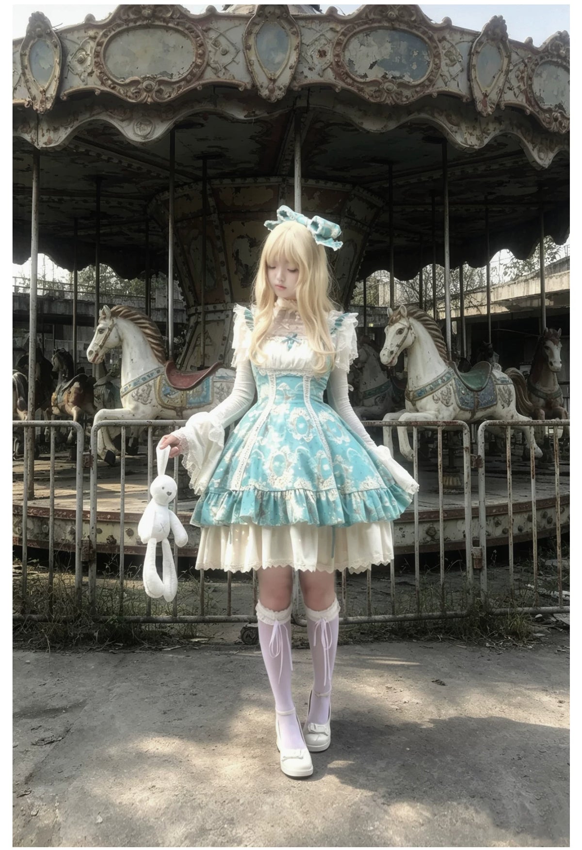 Old Courtyard Floral Letter - Classic Lolita Printed JSK Dress Set, Drawstring Lift-up Hem 46102:875302