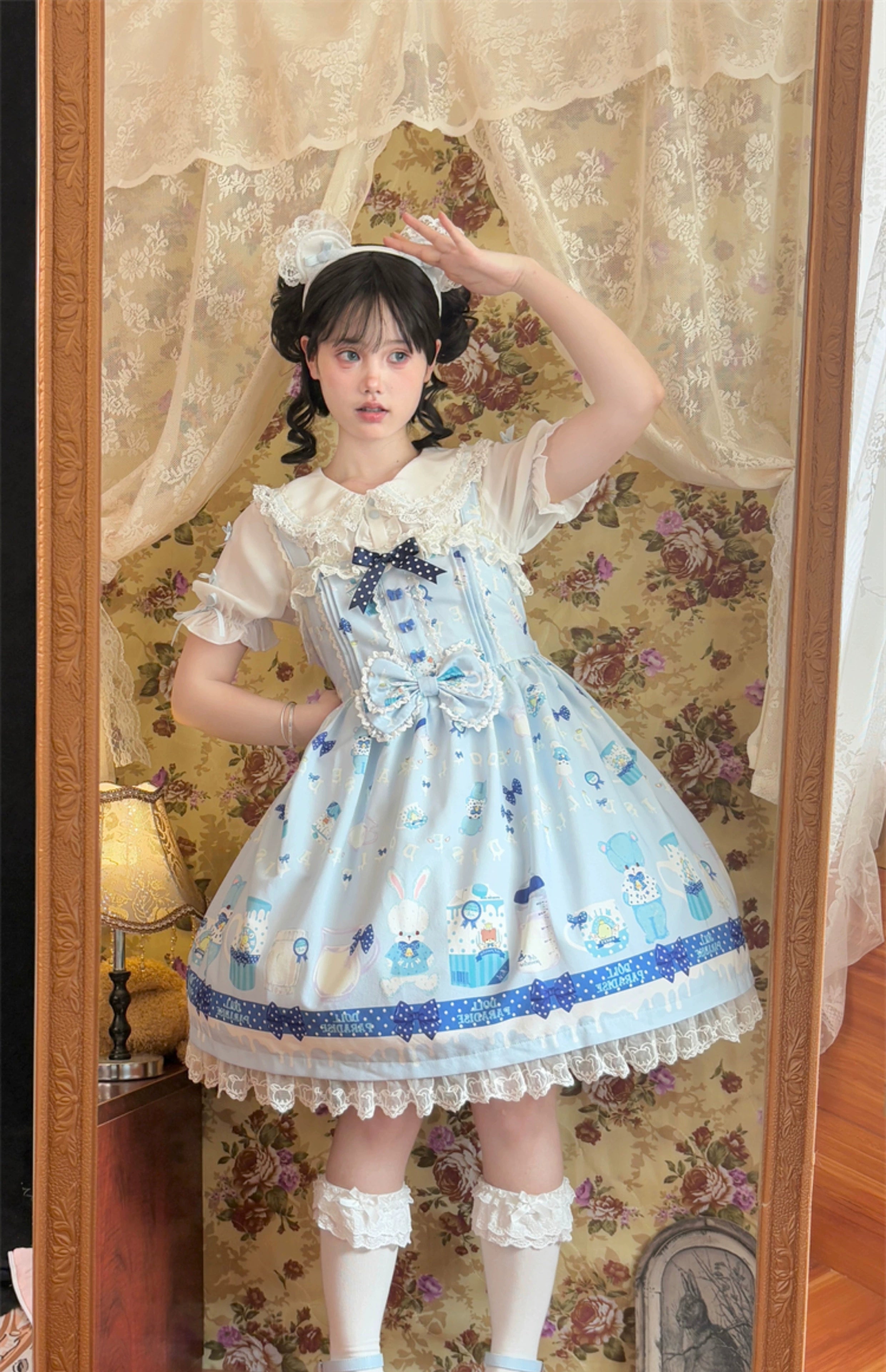 To Alice - Dear Dolls - Kawaii Lolita JSK Dress, Bear & Bunny Print 44016:791835