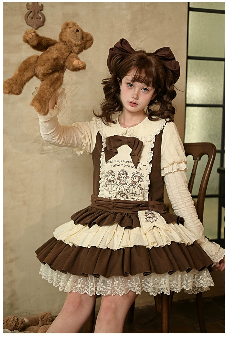 With PUJI - Sugar Frost Tale - Kawaii Lolita OP Button Closure Dress, Lamb & Bunny Embroidery 44101:796481