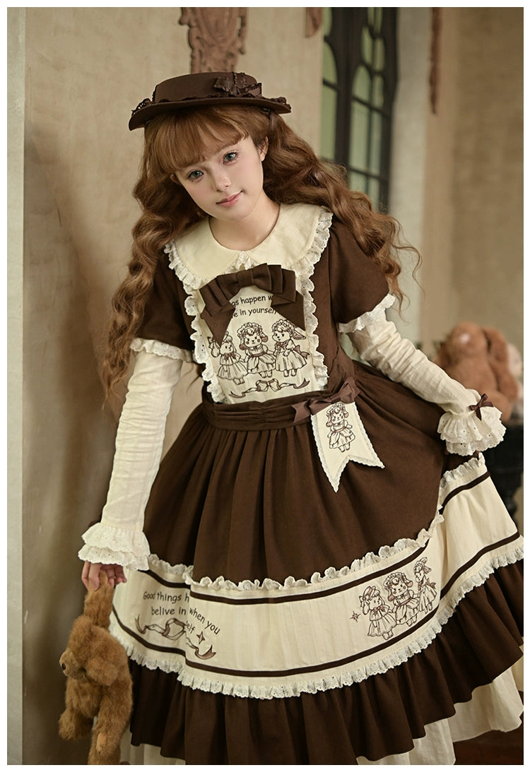 With PUJI - Sugar Frost Tale - Kawaii Lolita OP Button Closure Dress, Lamb & Bunny Embroidery 44101:796502