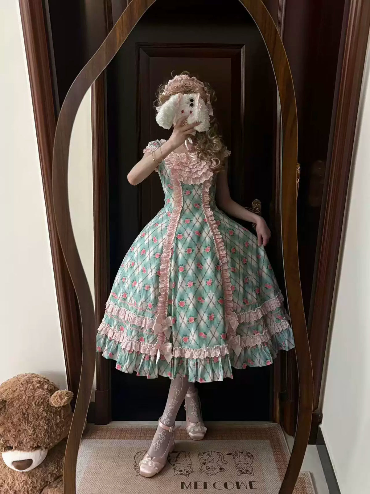 Red Pencil - Old School Lolita OP Dress, Salon de the Rose Print 46099:875132