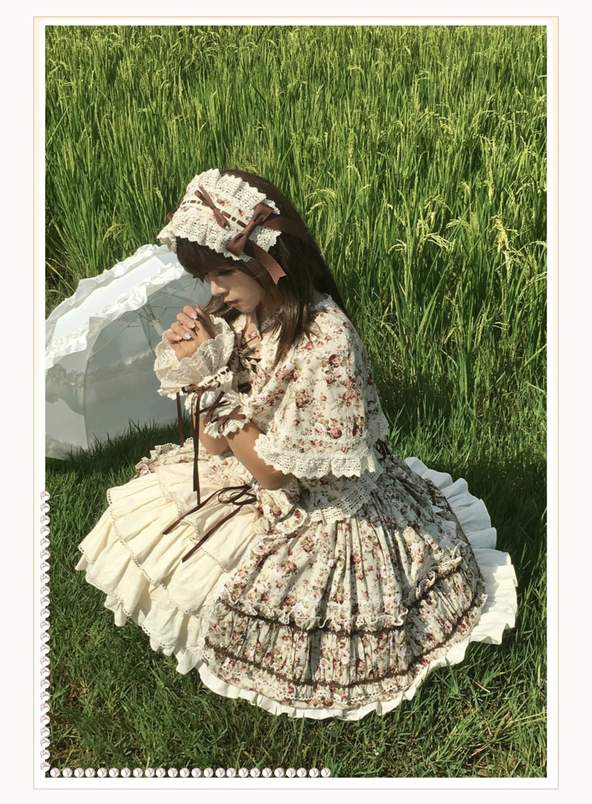 Old Rose Garden - Cotton Old School Lolita Top & Skirt Set, Floral Print 45886:866545