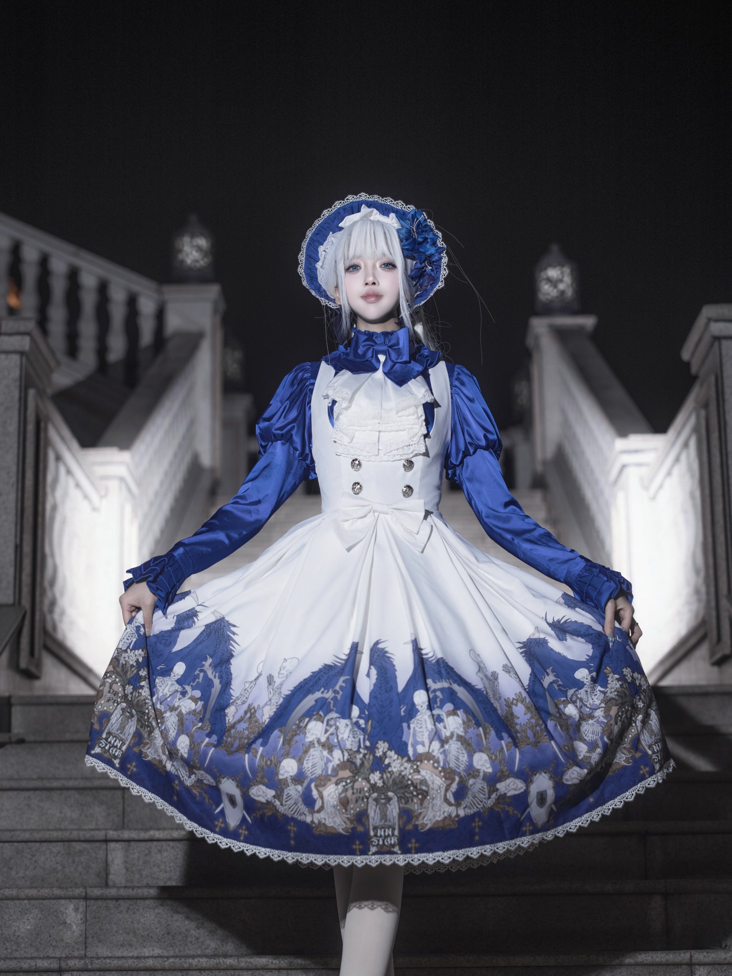 Nn Star - Dragonbone Lily - Dragon Skeleton Print Gothic Lolita Bust-supporting JSK and BNT 42664:748586