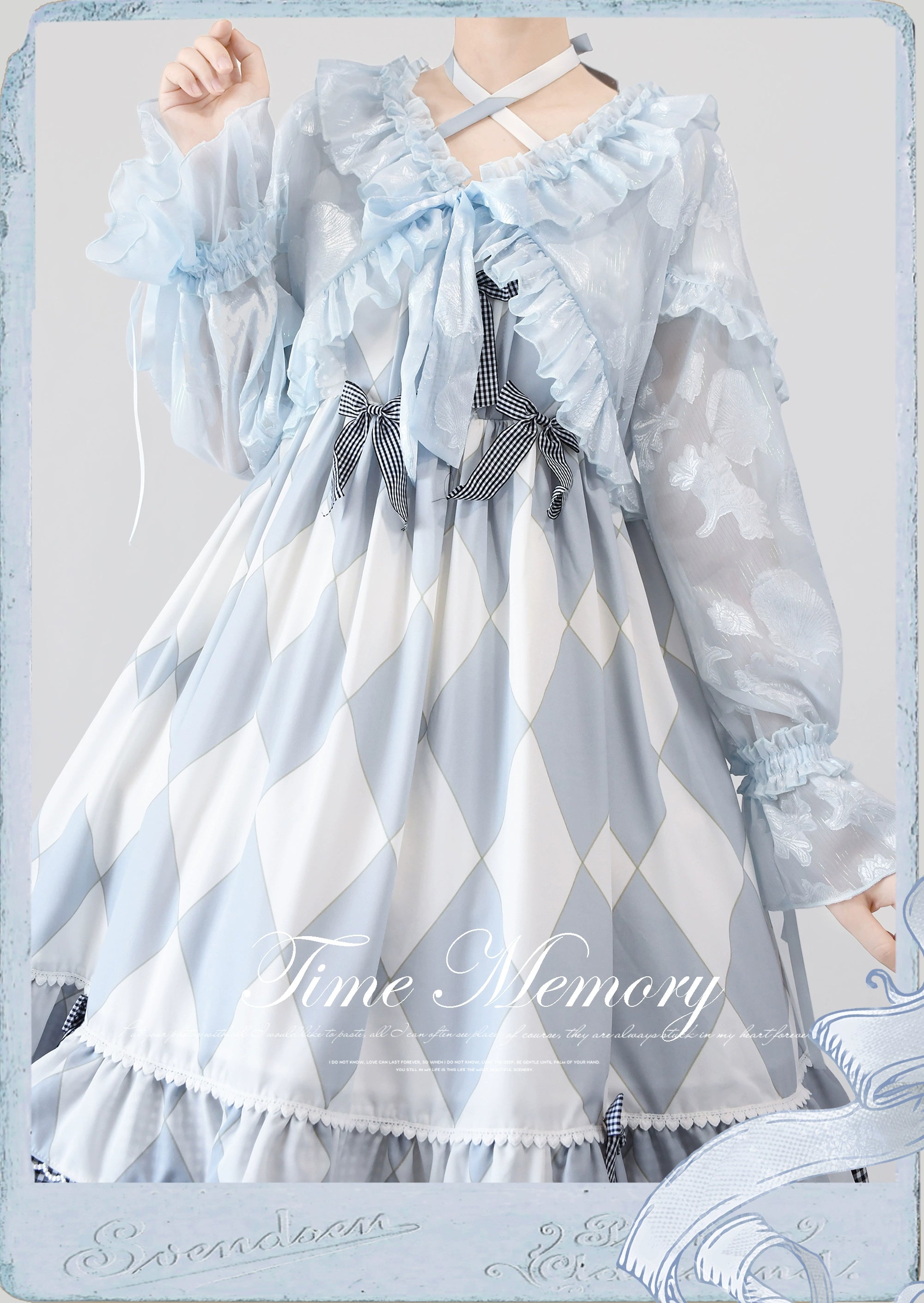 Time Memory~Xianbei~Sweet Lolita Chiffon Lantern Sleeve Cardigan with Bow 34598:463140