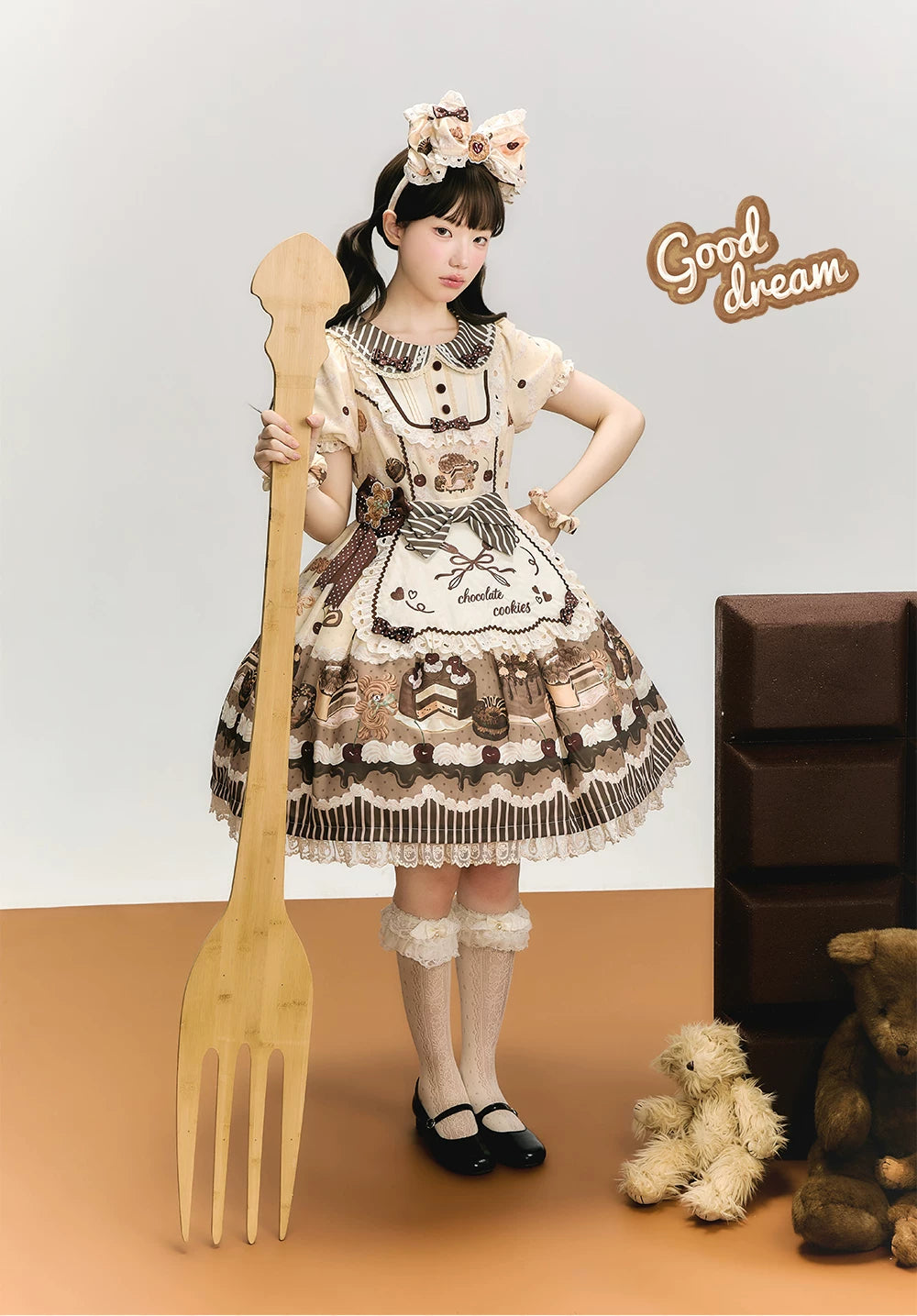 Cocoa Baker - Old School Lolita Dessert Printed OP & JSK Dress with Embroidery 45486:851020