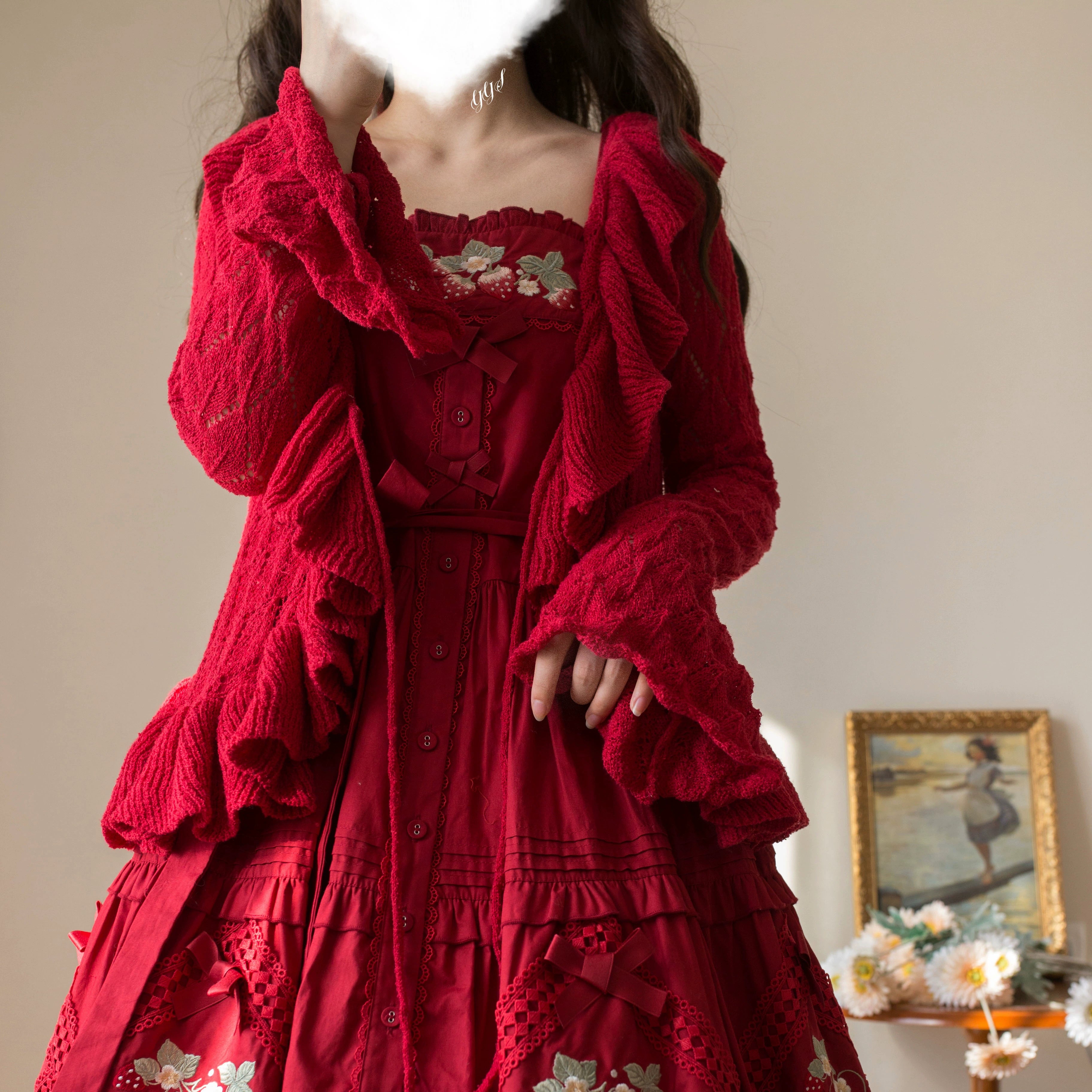 Sunset Bouquet - Elegant Lolita Cardigan, Flounce Hem