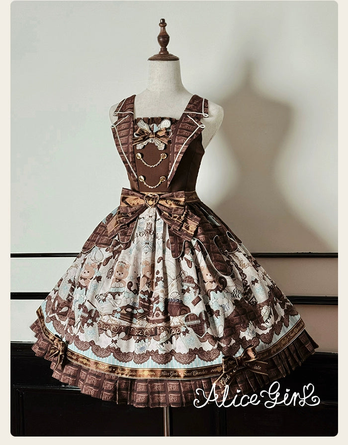 Alice Girl - Bear Chocolate Bar - Kawaii Lolita JSK & Salopette Dress 43851:787065
