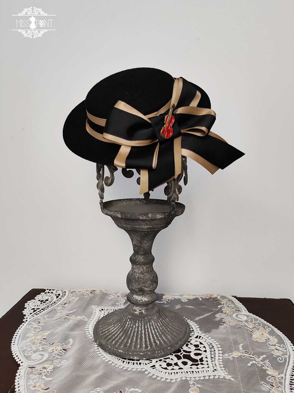 Miss Point - Elegant Lolita Top Hat - Golden Movement Lolita Hat Black small flat cap