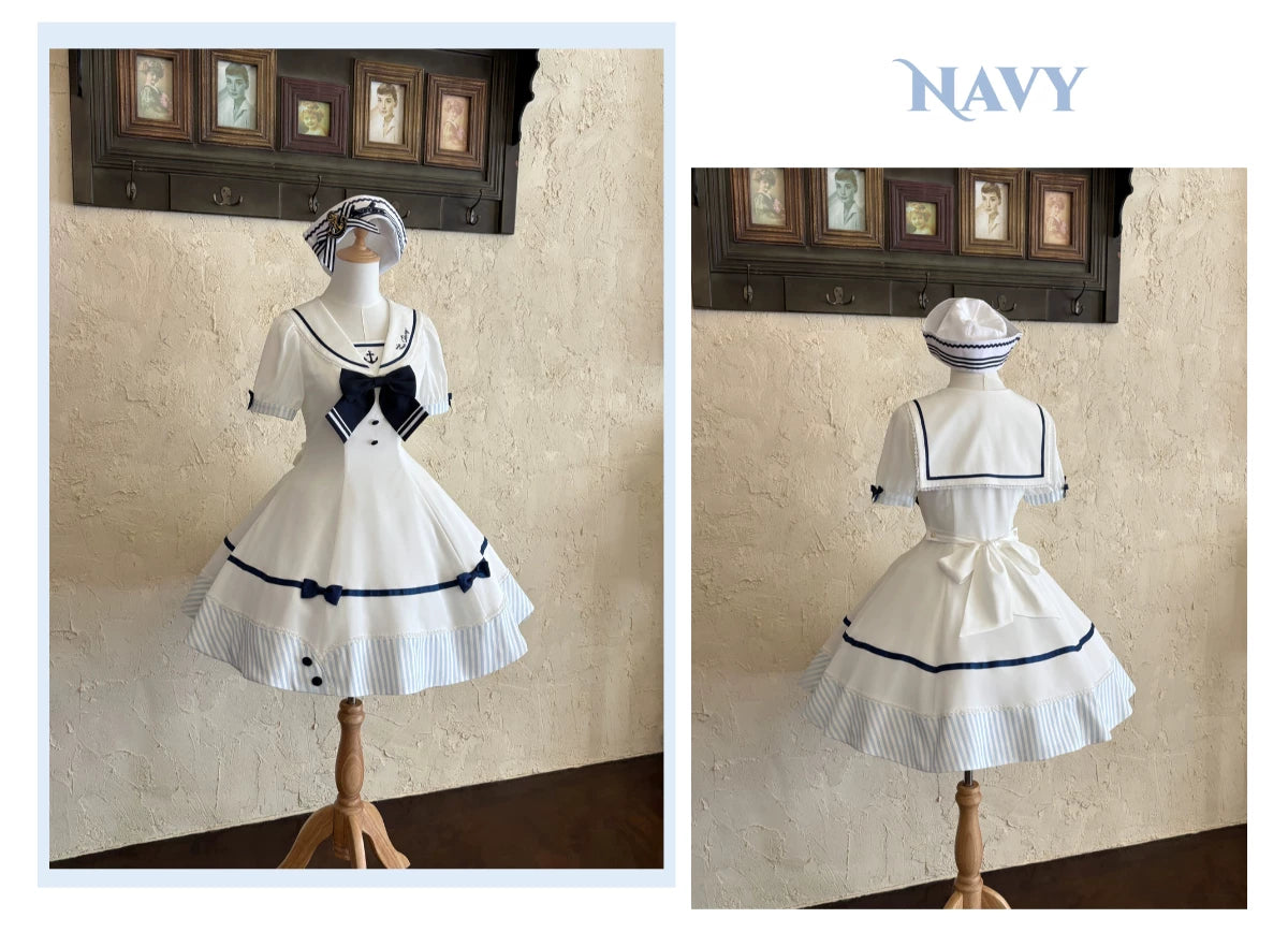 Little Sea Breeze - Summer Sailor Lolita OP Dress with Detachable Bow 45712:859177