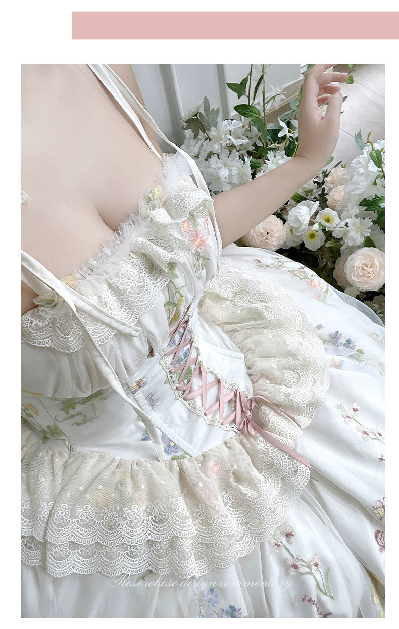 Diamond Honey - Spring Bouquet - Sweet Lolita JSK Dress Fairy-like Embroidered Mesh Dress