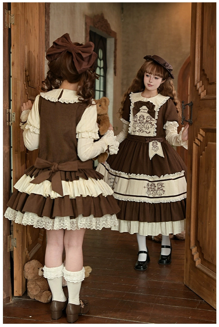 With PUJI - Sugar Frost Tale - Kawaii Lolita OP Button Closure Dress, Lamb & Bunny Embroidery 44101:796488