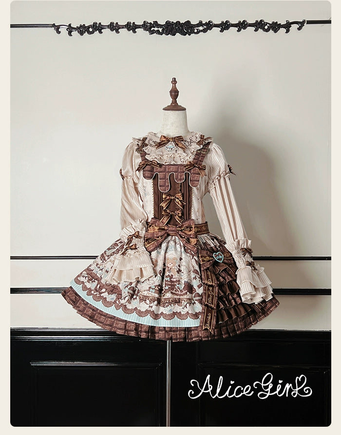 Alice Girl - Bear Chocolate Bar - Kawaii Lolita JSK & Salopette Dress 43851:787056
