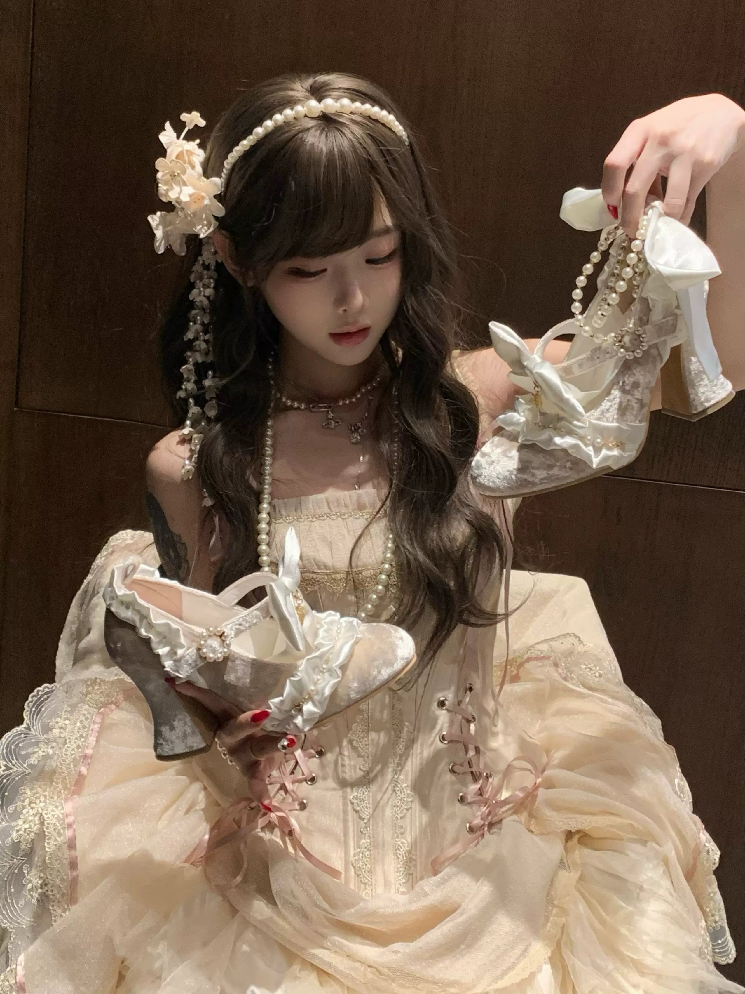 Ribbon Anthem - Gorgeous Classic Lolita Heels, Detachable Bow & Pearl 44639:815863