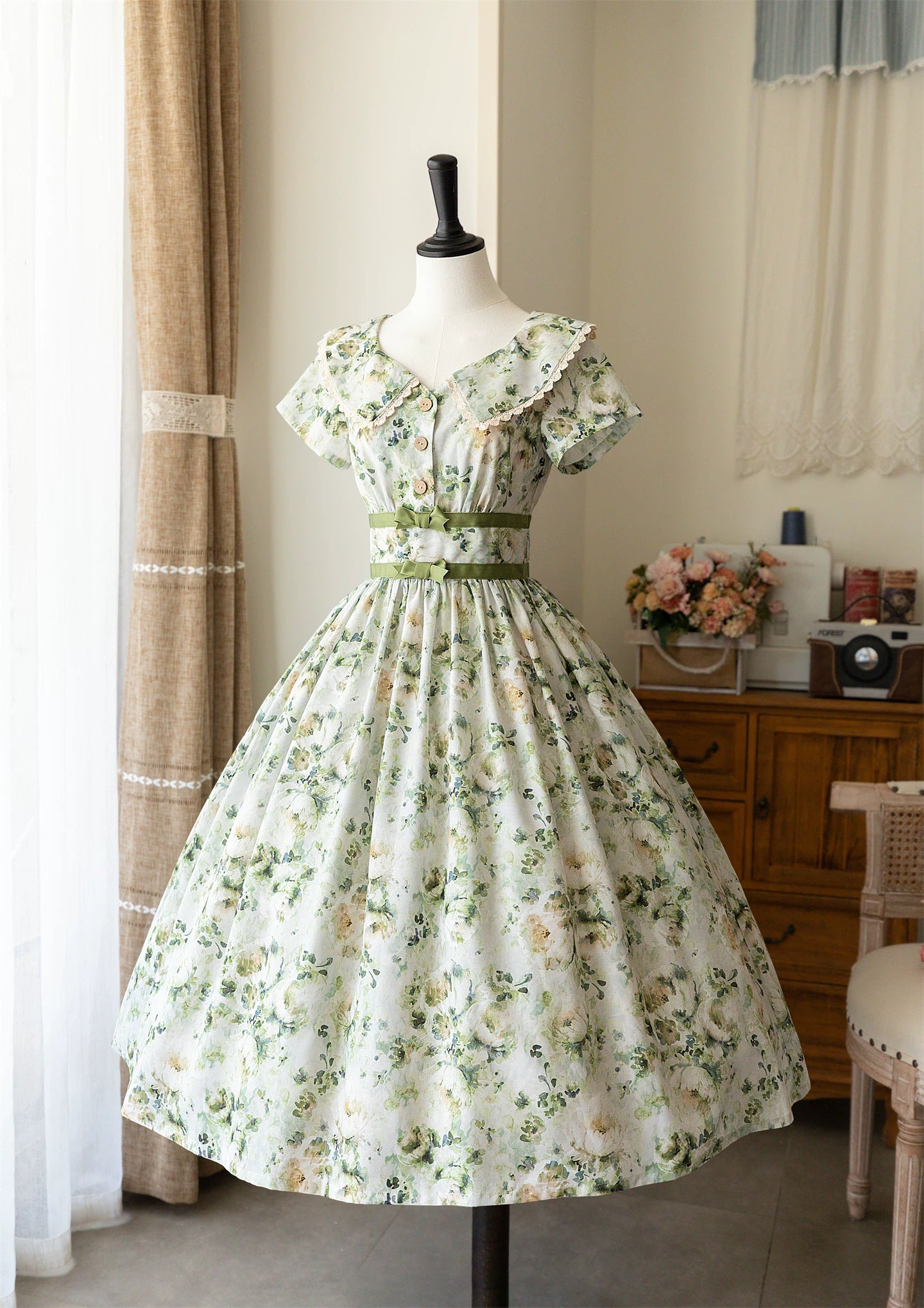 Forest Holiday - Vintage Daily Lolita Floral Printed OP Dress 45506:851094