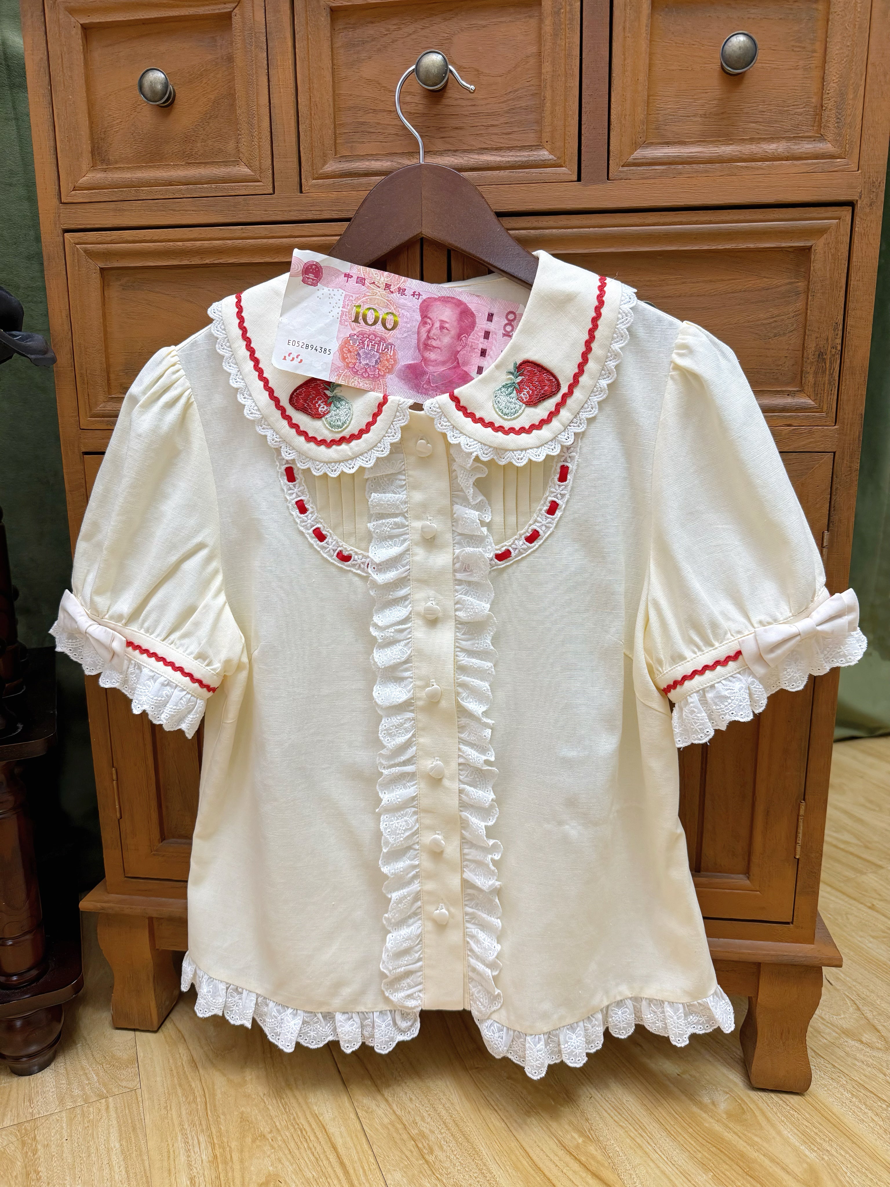 Berry Sweet Dream - Plus Size Sweet Lolita JSK and OP Dress, Strawberry Print (Blue Ivory Pink / 2XL 3XL L M S XL) 45378:850957