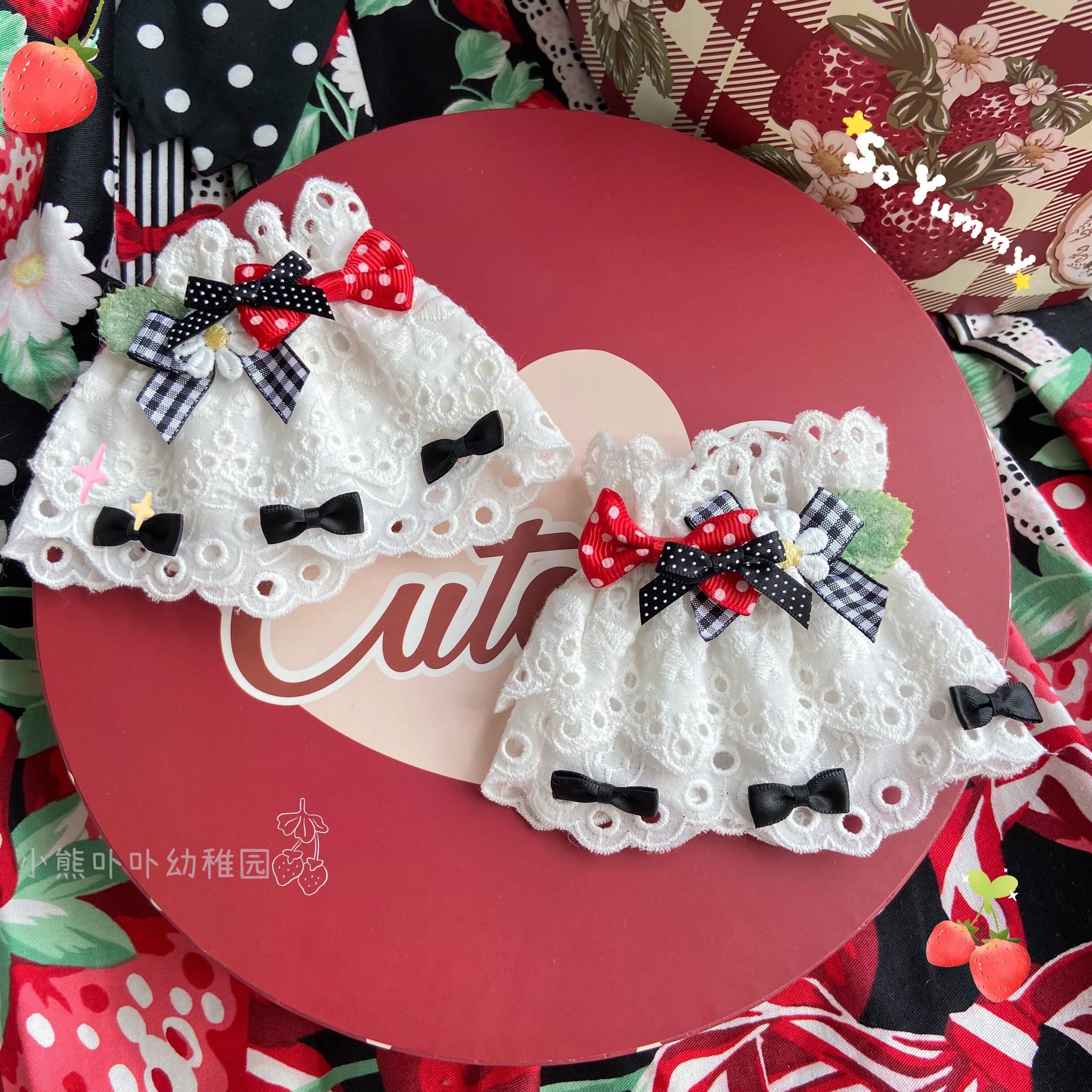 Bear Doll - Original Cute Lolita Bow Cuffs red and black-black bow cuffs