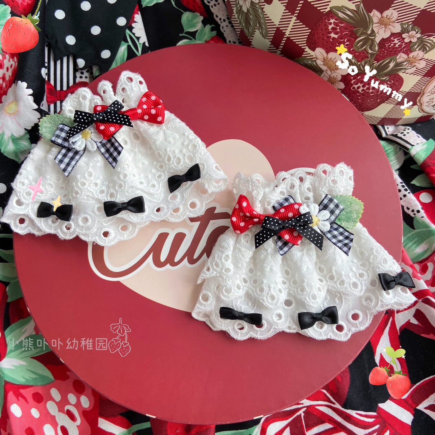 Bear Doll~Original Cute Lolita Bow Cuffs red and black-black bow cuffs  