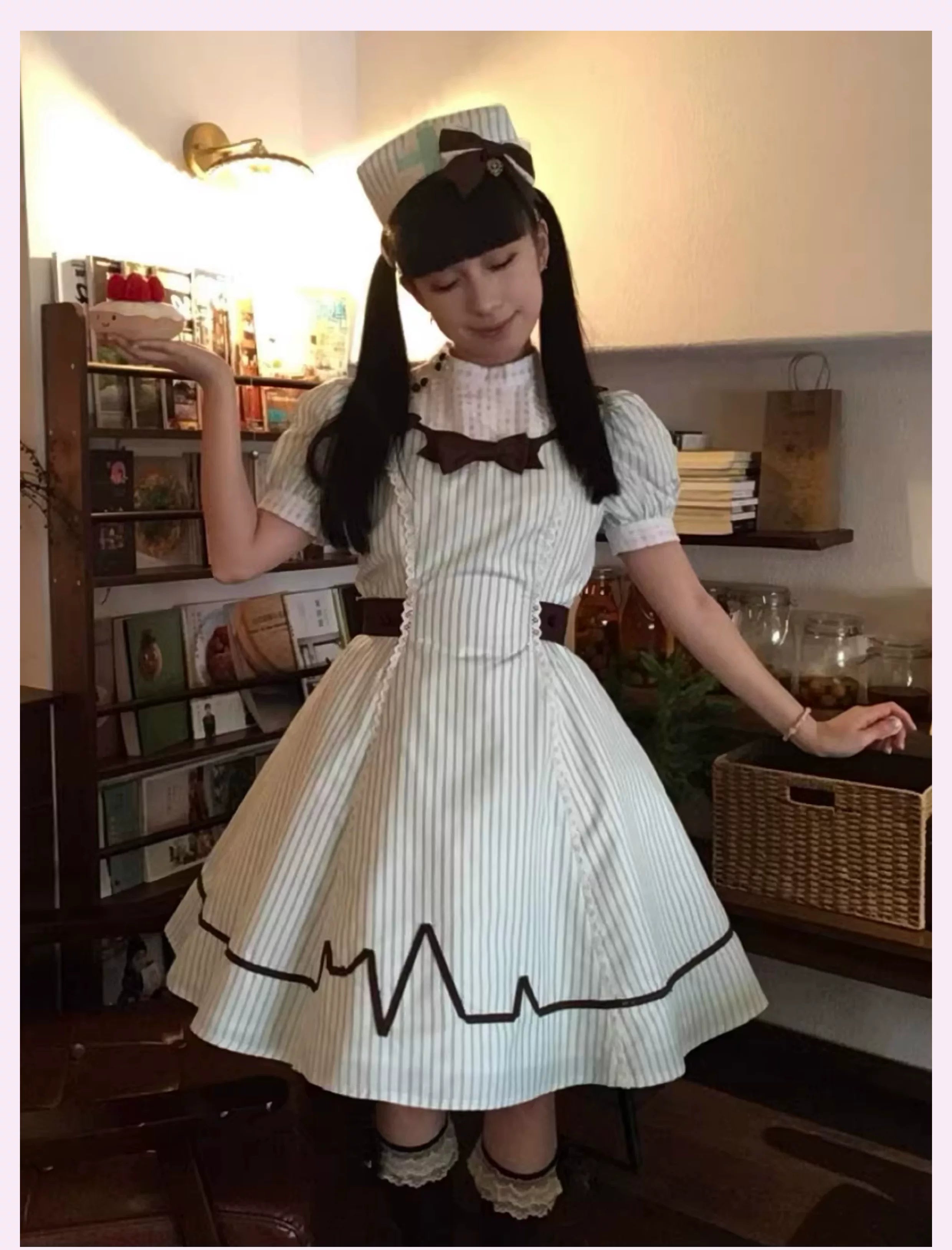 Mint Prescription - Old School Lolita Striped OP Dress, Electrocardiogram Trace