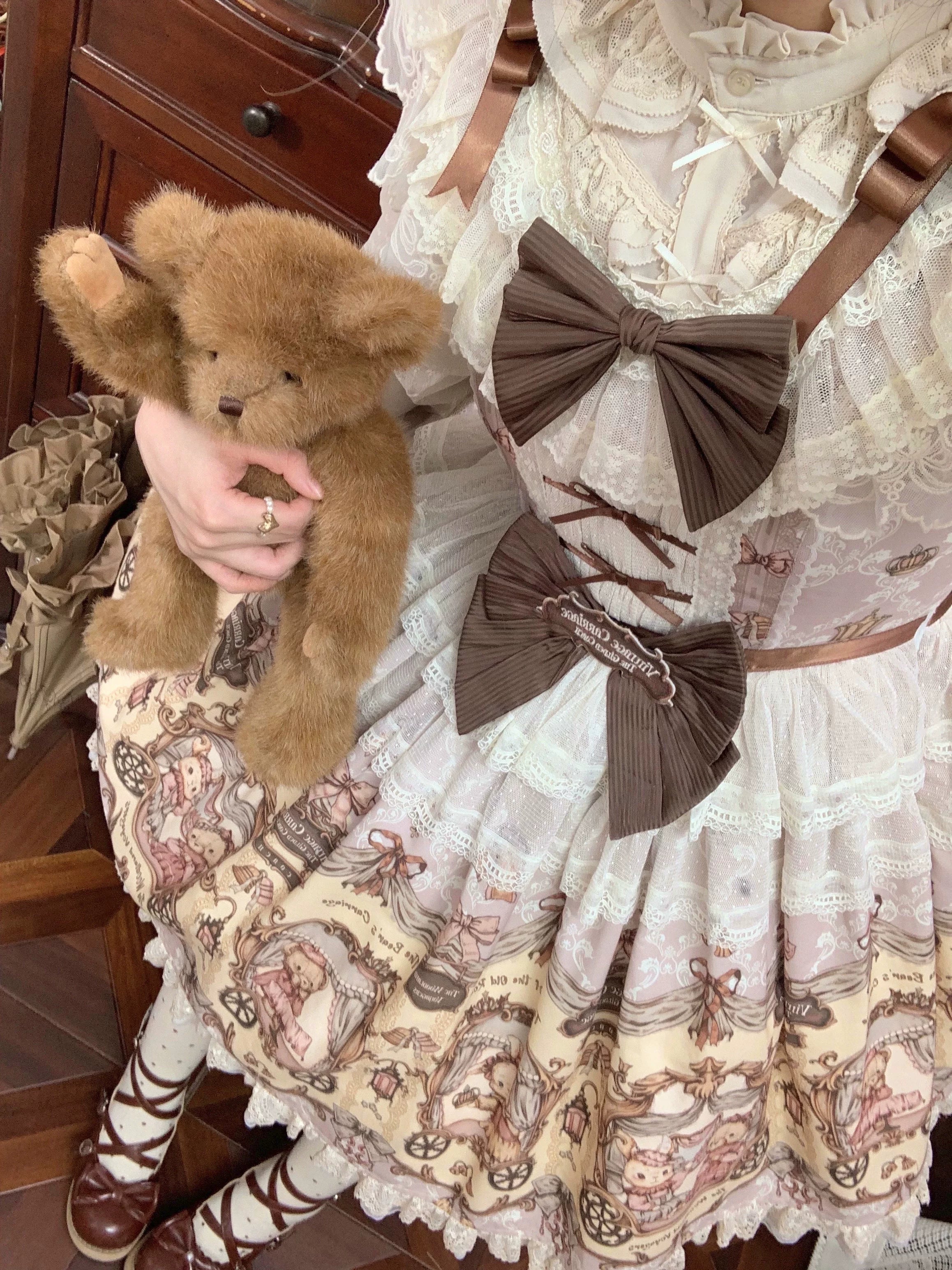 Bunny and Bear - Printed Sweet Lolita Dress, Lace and Bow Details