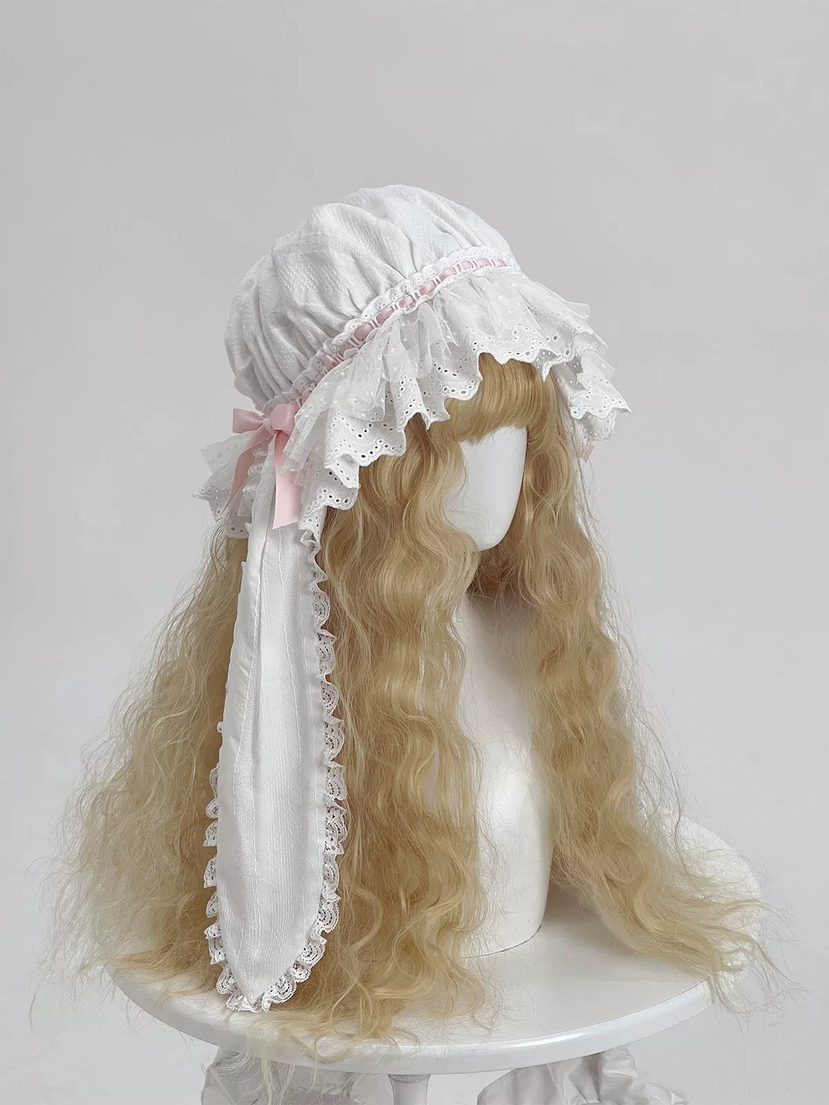 Lop-Eared Bunny Dream - Vintage Lolita Doll-like Nightdress, Ruffles & Bow Nightcap S