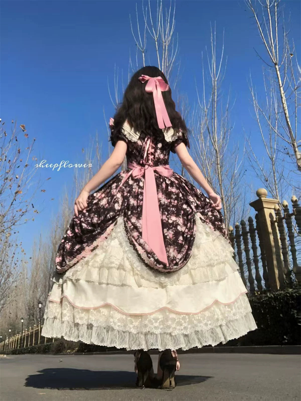 Dolota Flower Wall - Classic Lolita Floral OP Dress, Open Shoulder 44485:811171