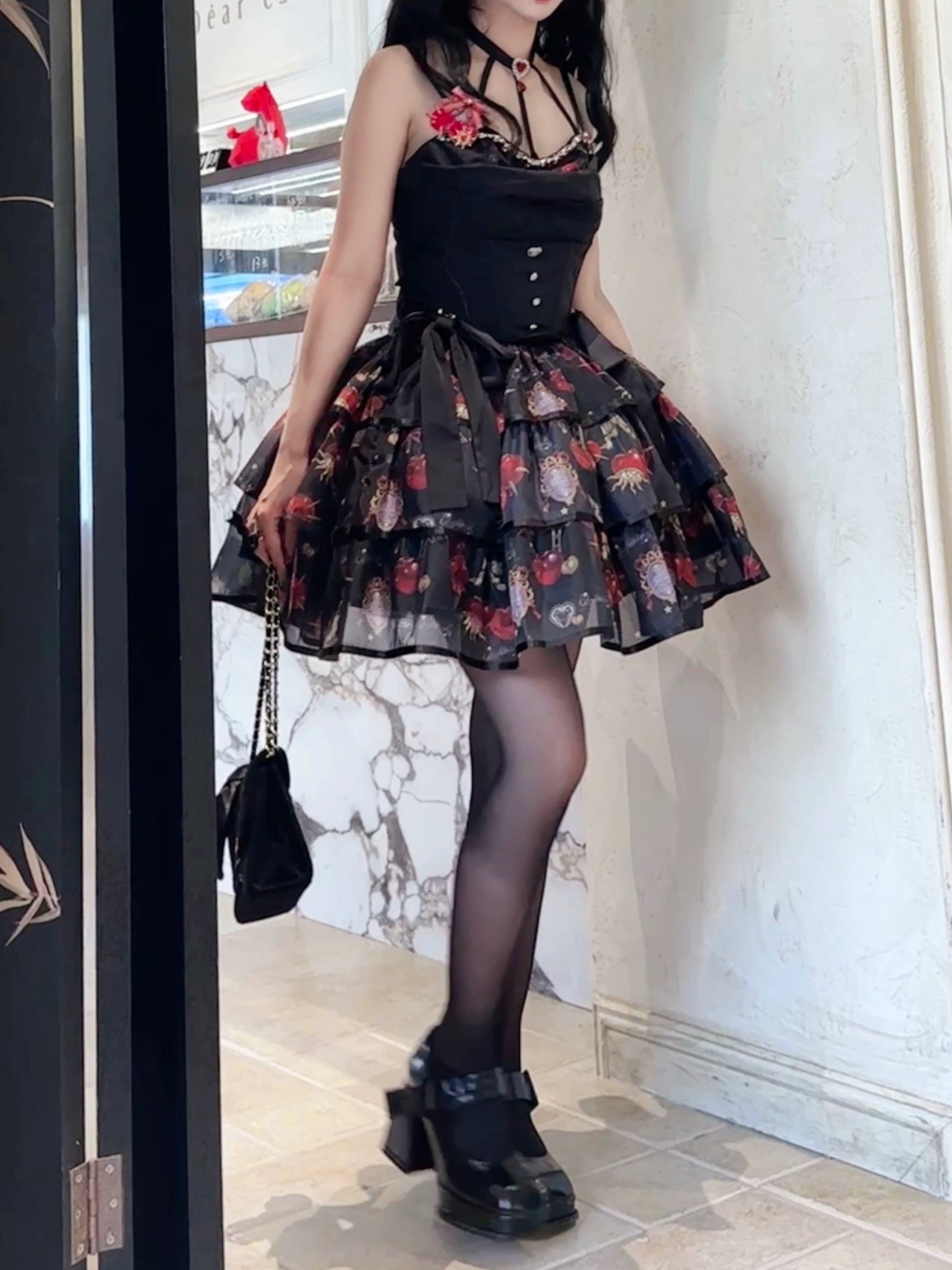 (Buy for me)Gloaming~Sweet Lolita Cherry print Short Sleeve OP and SK Set 28840:322542