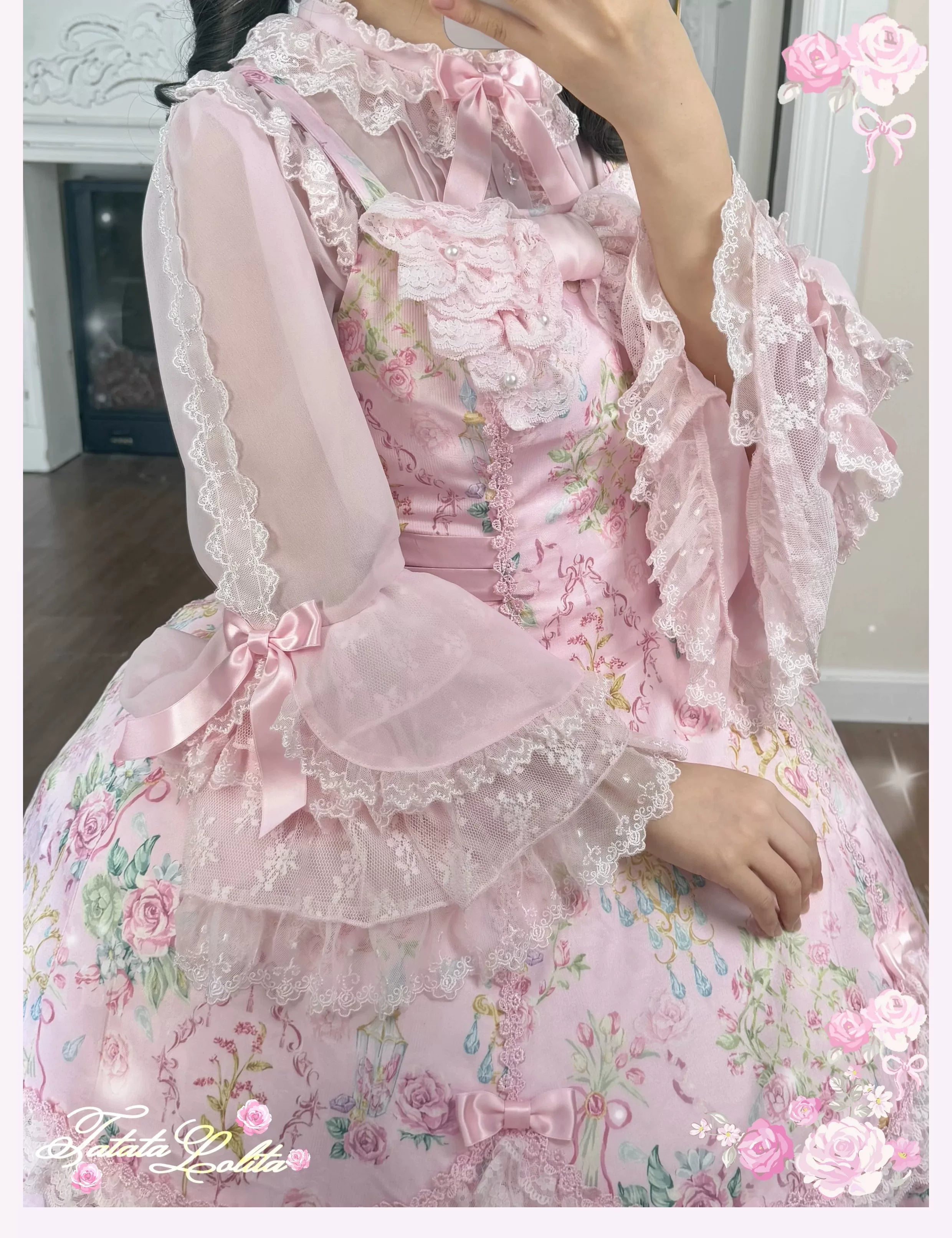 Spring 2025 - Old School Lolita Floral Print JSK Dress, Doll-Like OP 45247:842735