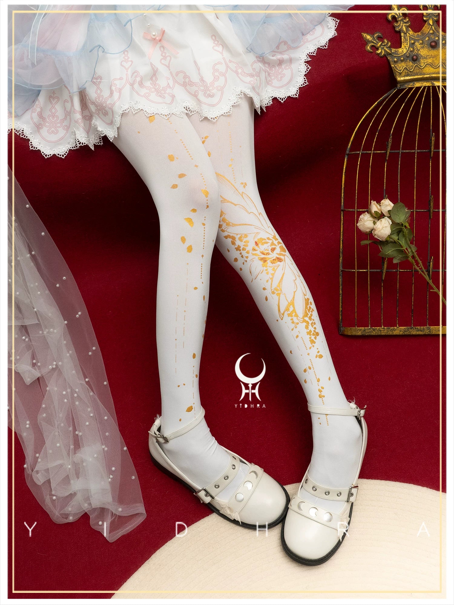 Thousand Crane Herb - Asymmetric Floral Print Lolita Pantyhose