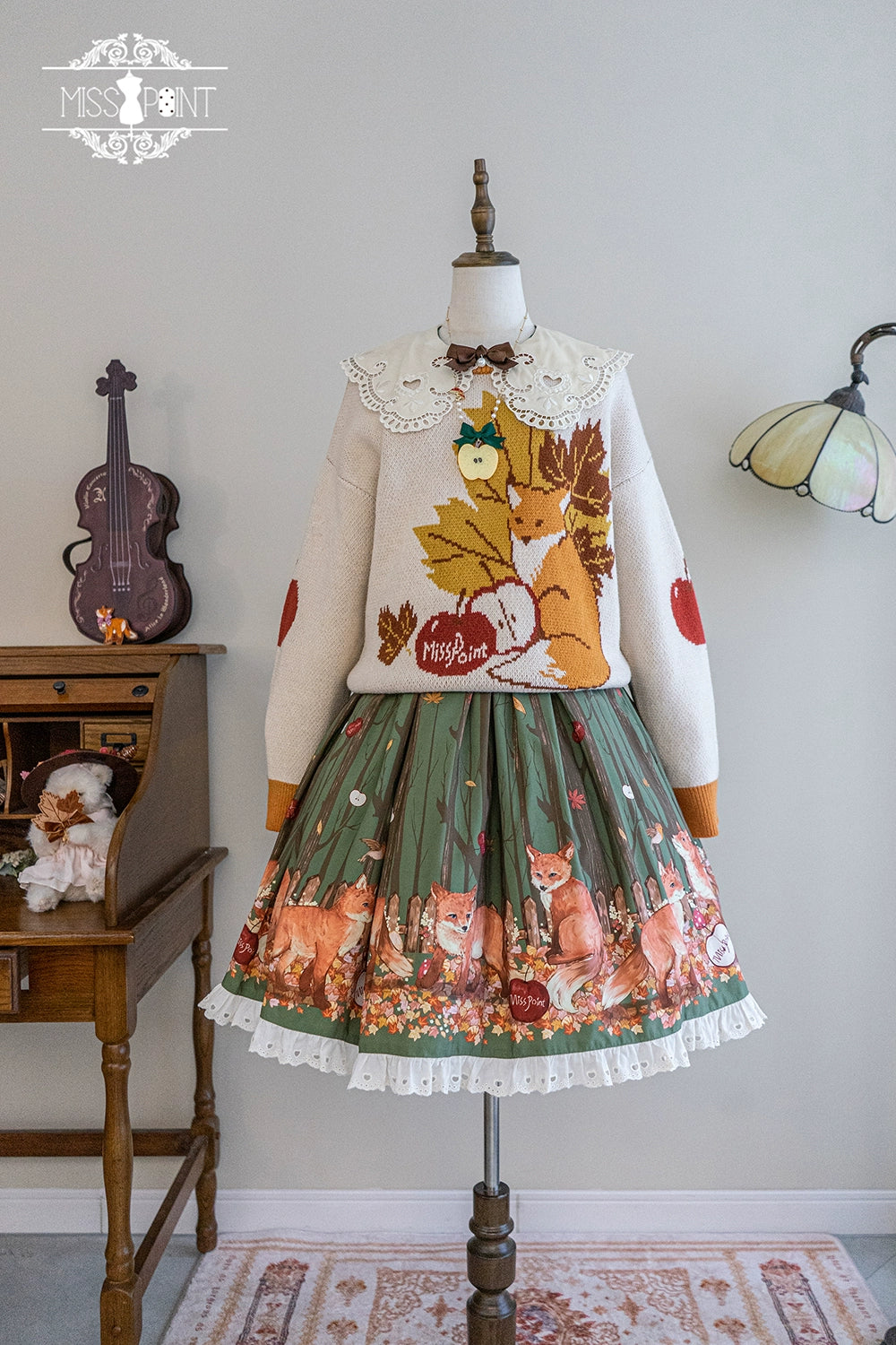 Miss Point - Fat Fox in the Forest - Kawaii Lolita Sweater Customized Winter Lolita Couple Outfit 37102:550952