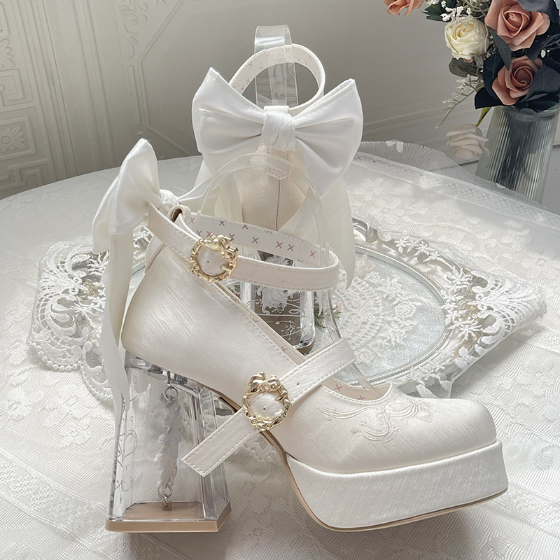 Dreamland - Floating Koi Land - Satin Classic Lolita Platform Shoes, Transparent Heel 44317:804092