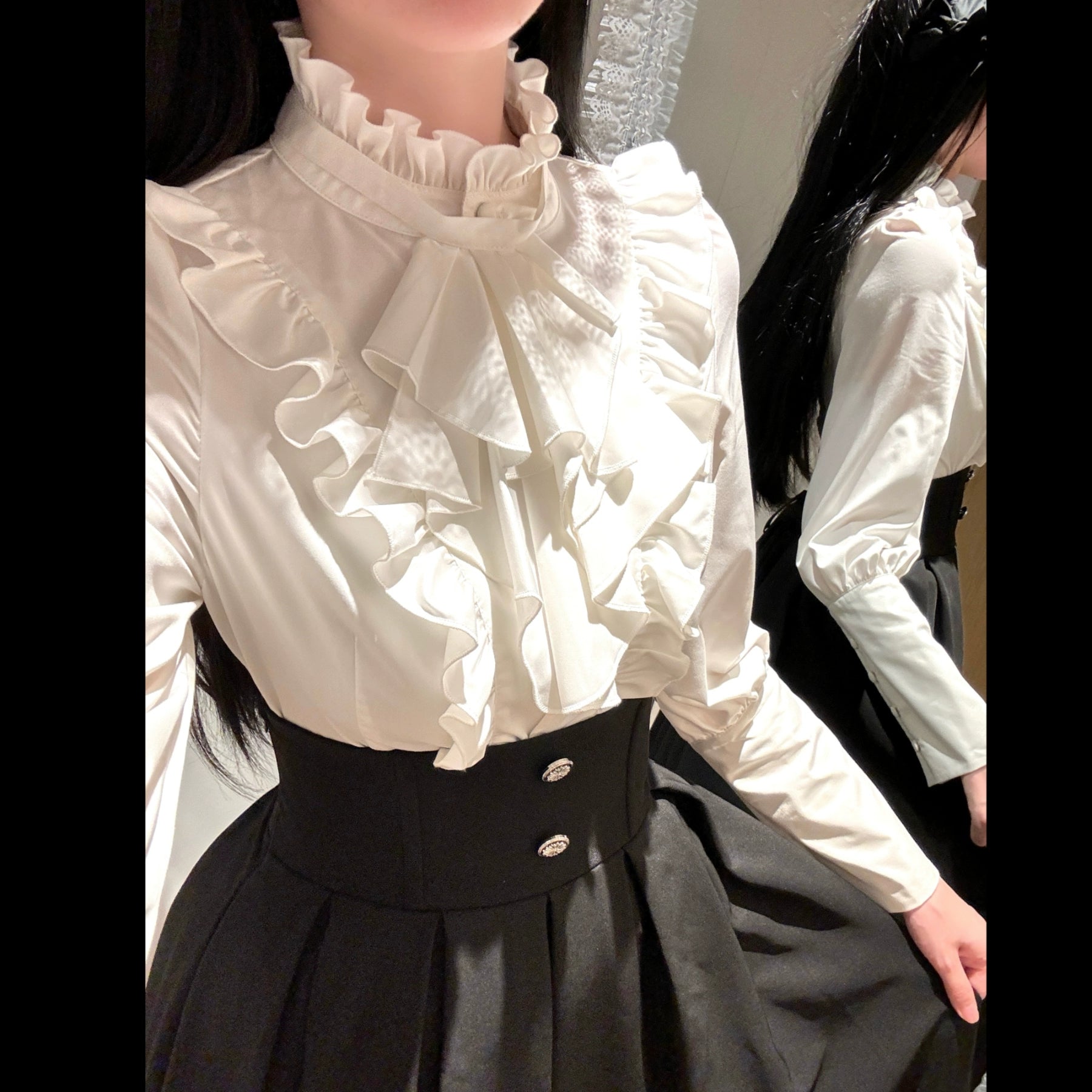 Nightingale Girl - Ode to Nobility - Gothic Lolita Mutton Sleeve Shirt, Detachable Jabot 44130:797089