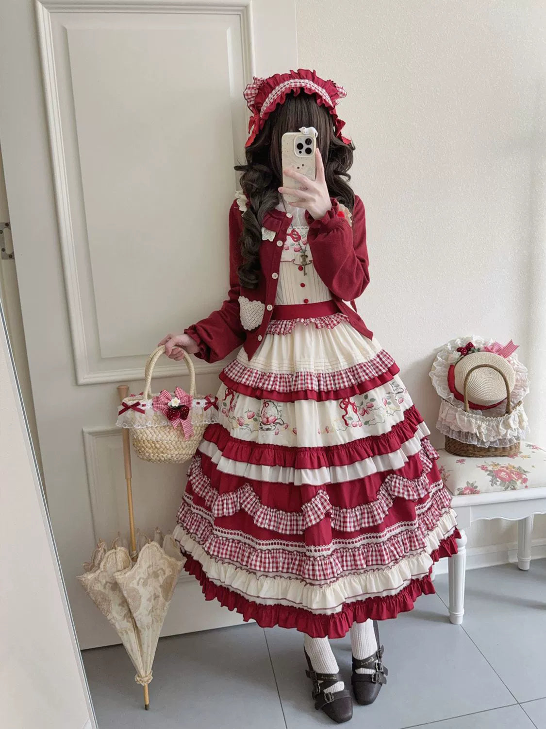 Hanguliang - Strawberry Basket - Country Lolita JSK Dress, Strawberry Embroidery 44283:802174