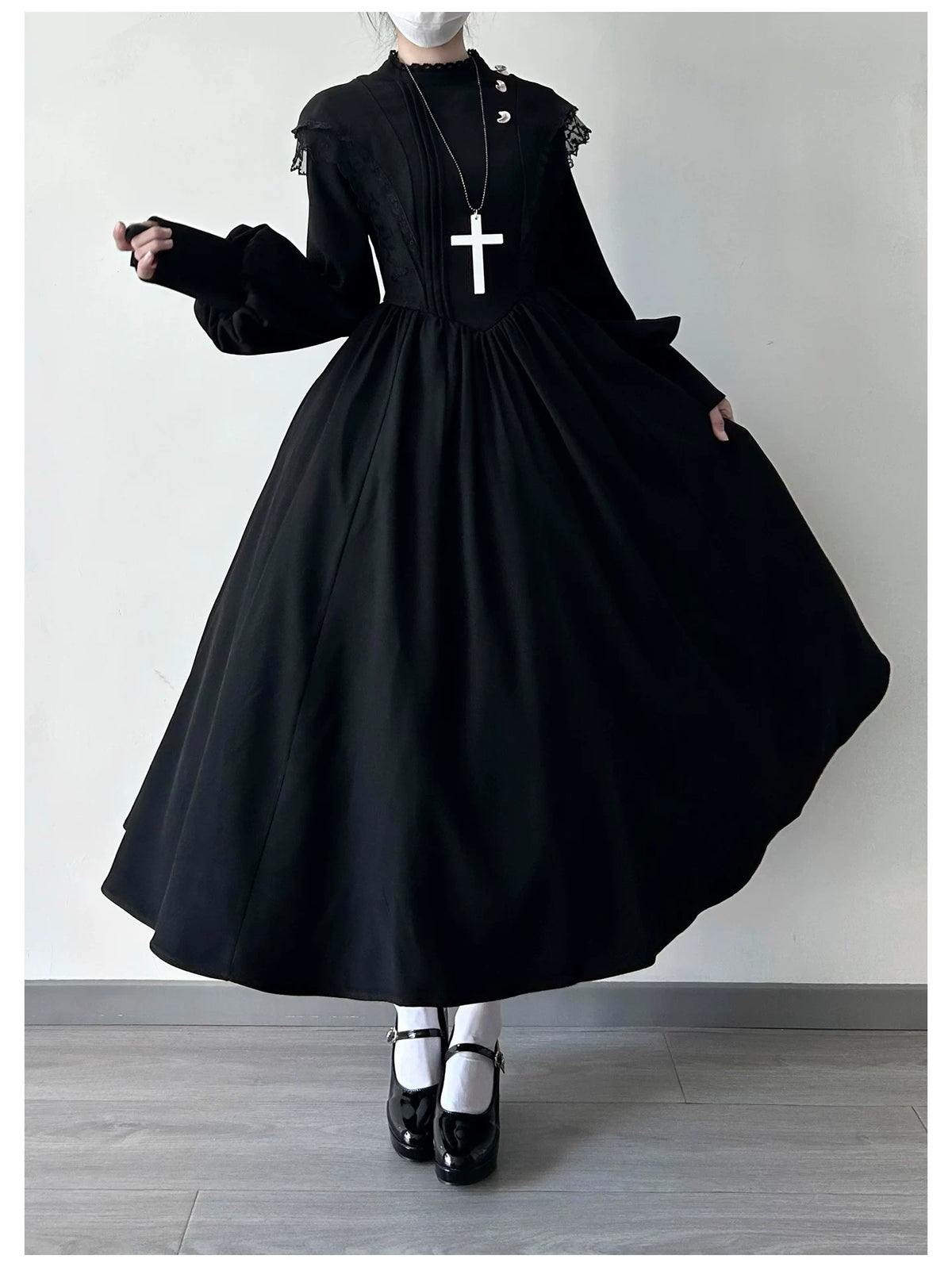 Moon Phase - Gothic Lolita OP Dress Set, Detachable Cross-Shaped Apron 46035:873433