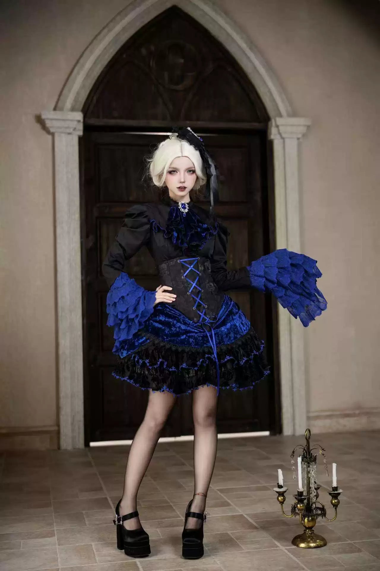 Twilight Hour - Gothic Lolita Hime-sleeve Blouse & Corset Skirt Set 45373:845830