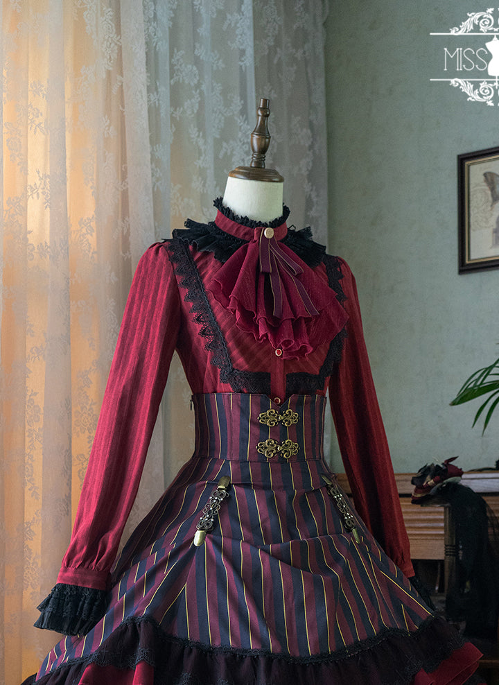 Miss Point - Custom-Made Lolita Elegant Stand Collar Lolita Shirt XS wine red