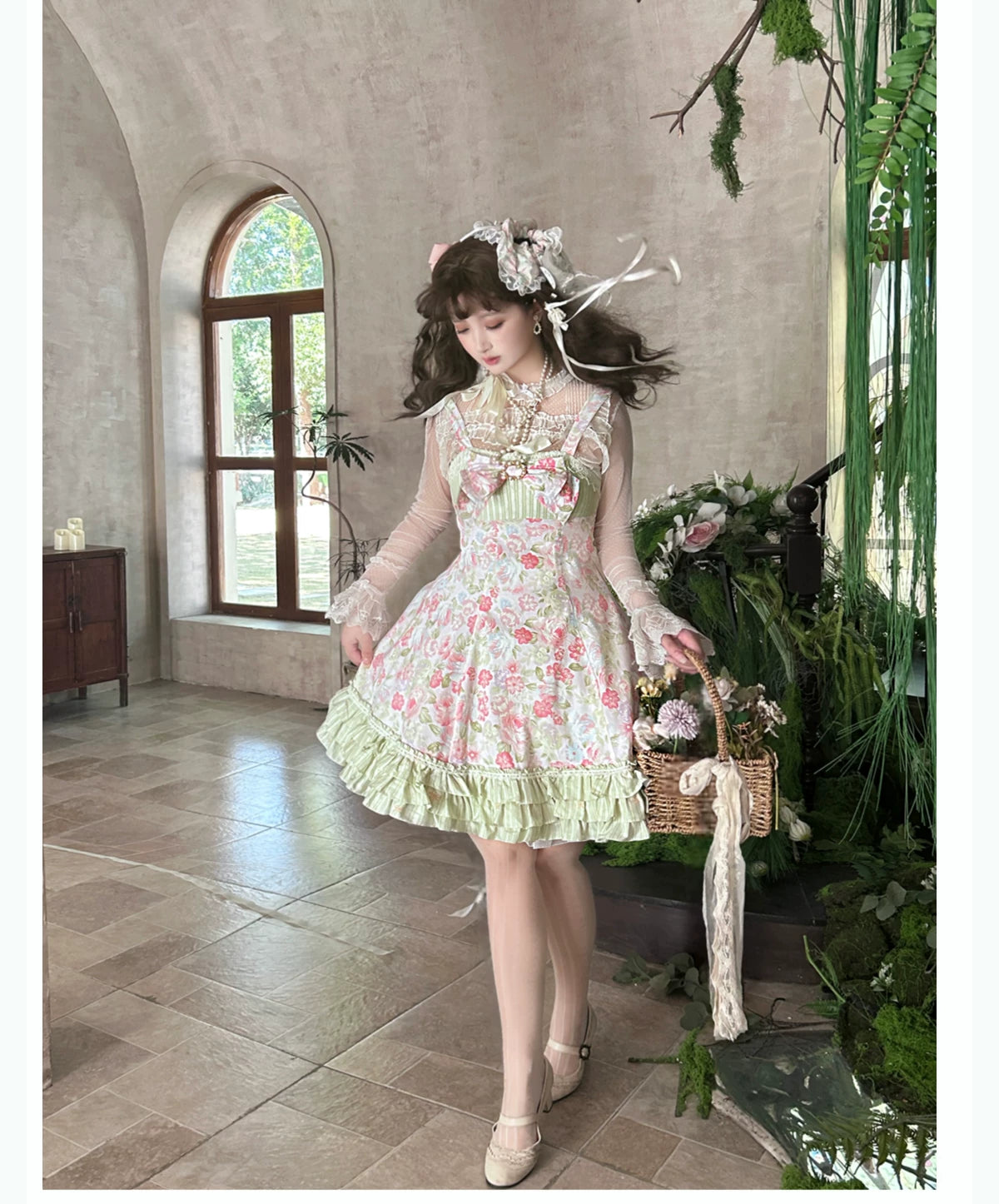 Rose Spring Romance - Cotton Old School Lolita JSK Dress, Floral Print